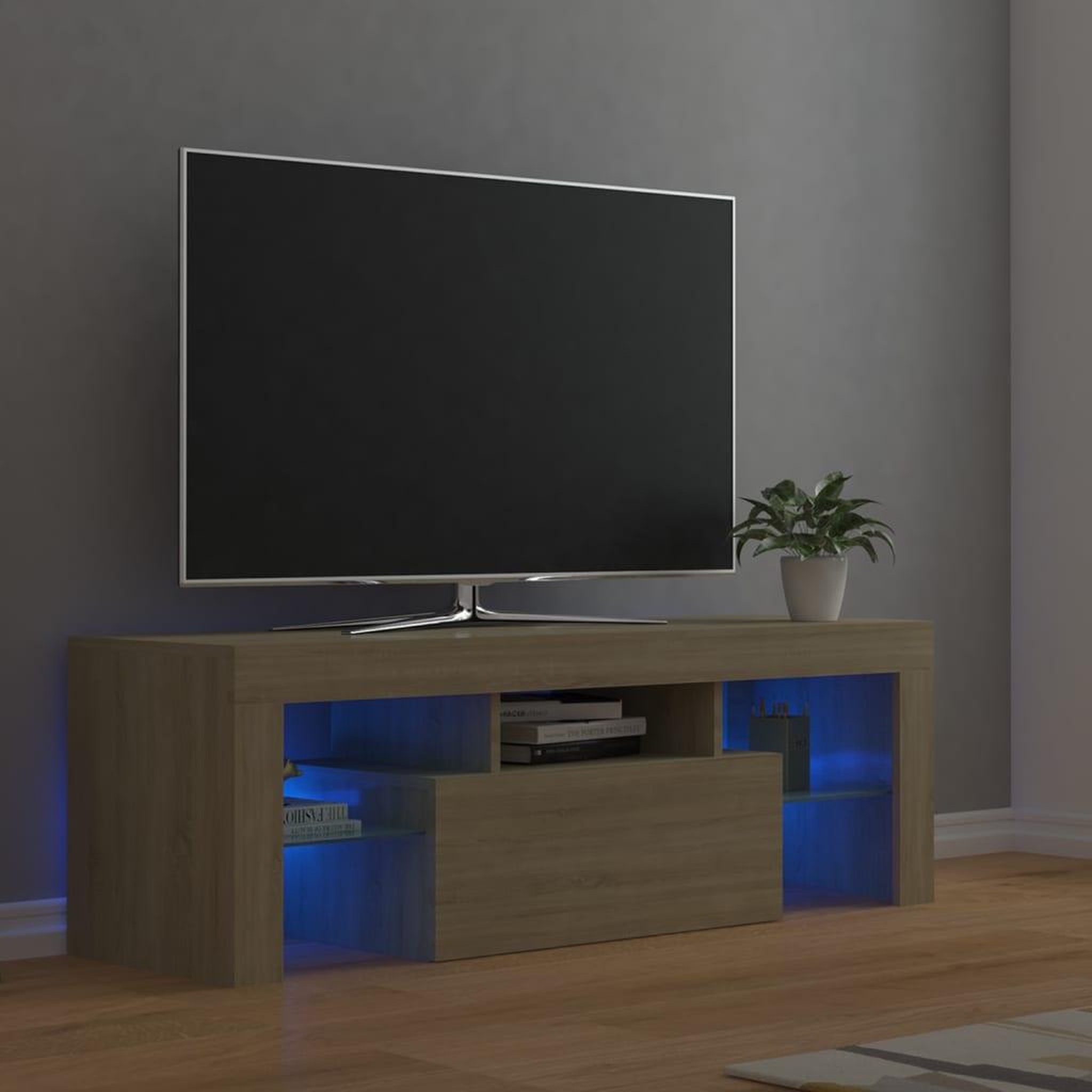 Voir la diapositive 1 : VIDAXL Meuble TV avec lumieres LED chene sonoma 120x35x40 cm