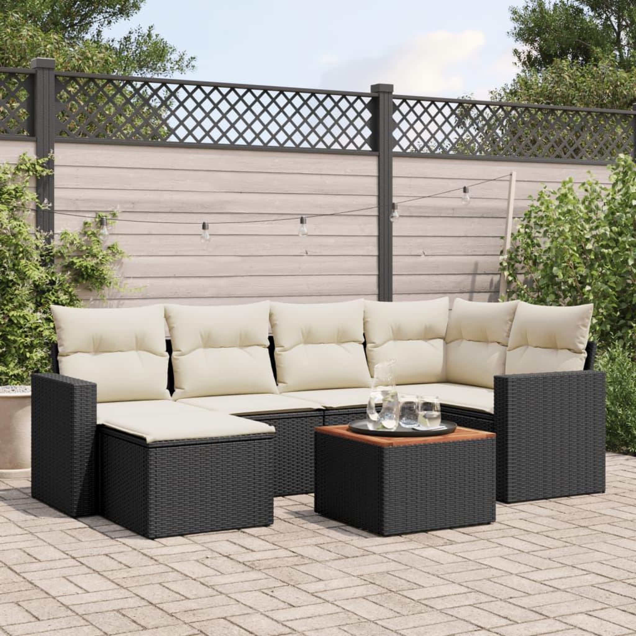 VIDAXL Salon de jardin 7 pcs avec coussins noir resine tressee