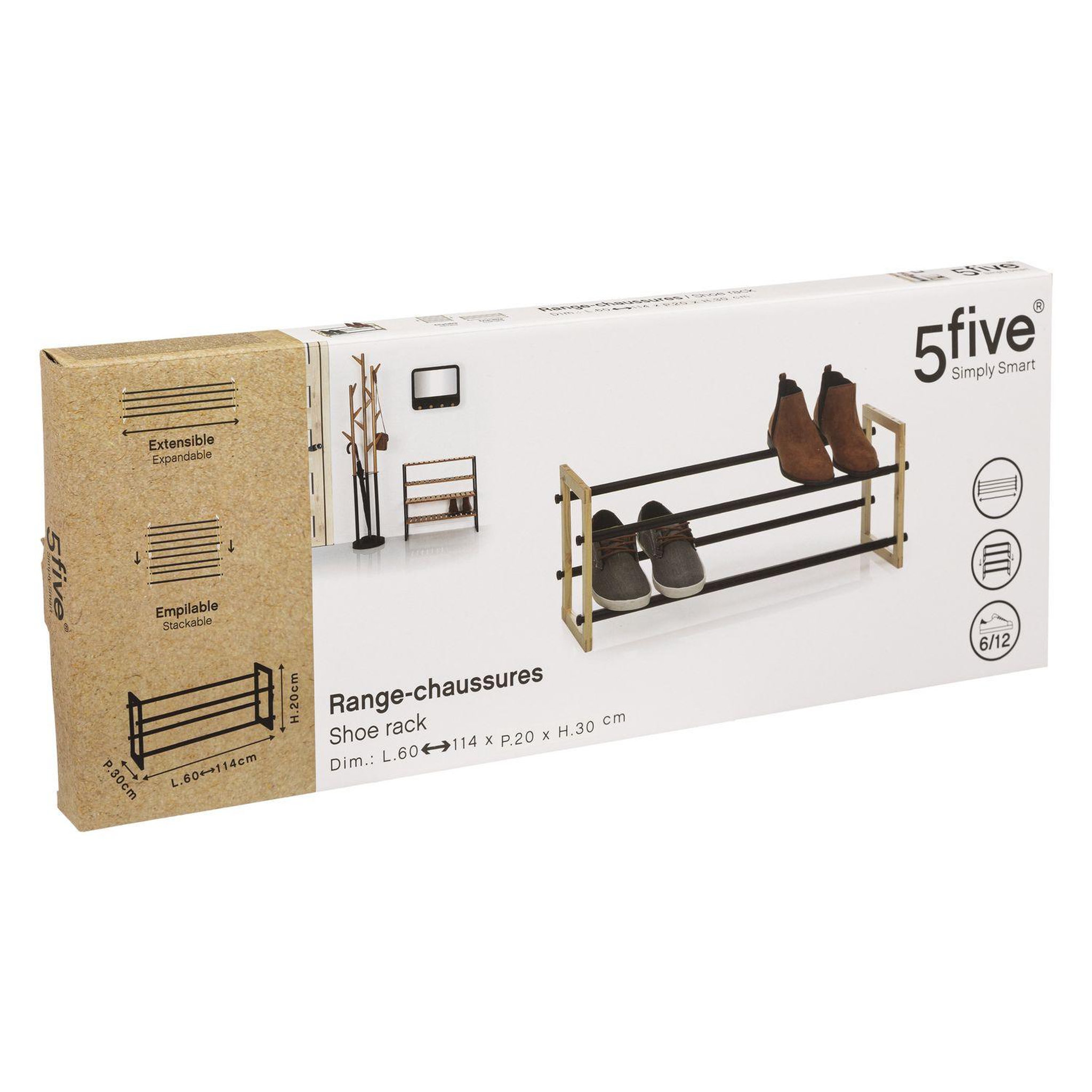 Voir la diapositive 3 : FIVE Range chaussures empilable et extensible 6 à 12 paires - Gris