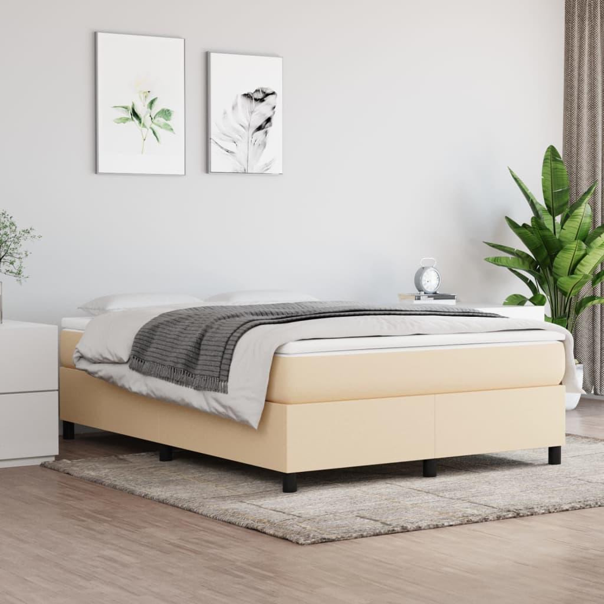 VIDAXL Sommier a lattes de lit avec matelas Creme 140x200 cm Tissu