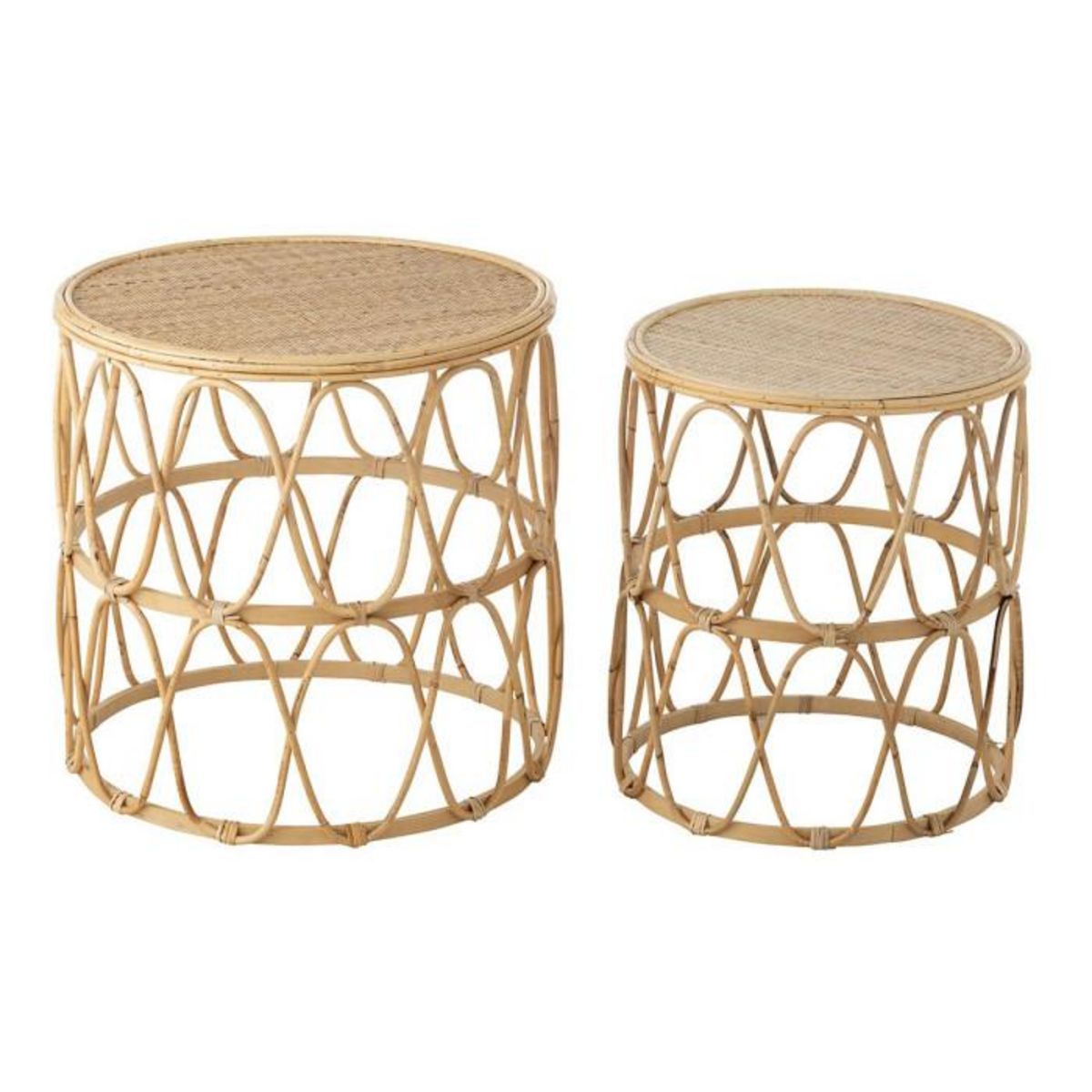 Paris Prix Lot de 2 Tables Gigognes en Rotin  Vague  50cm Naturel