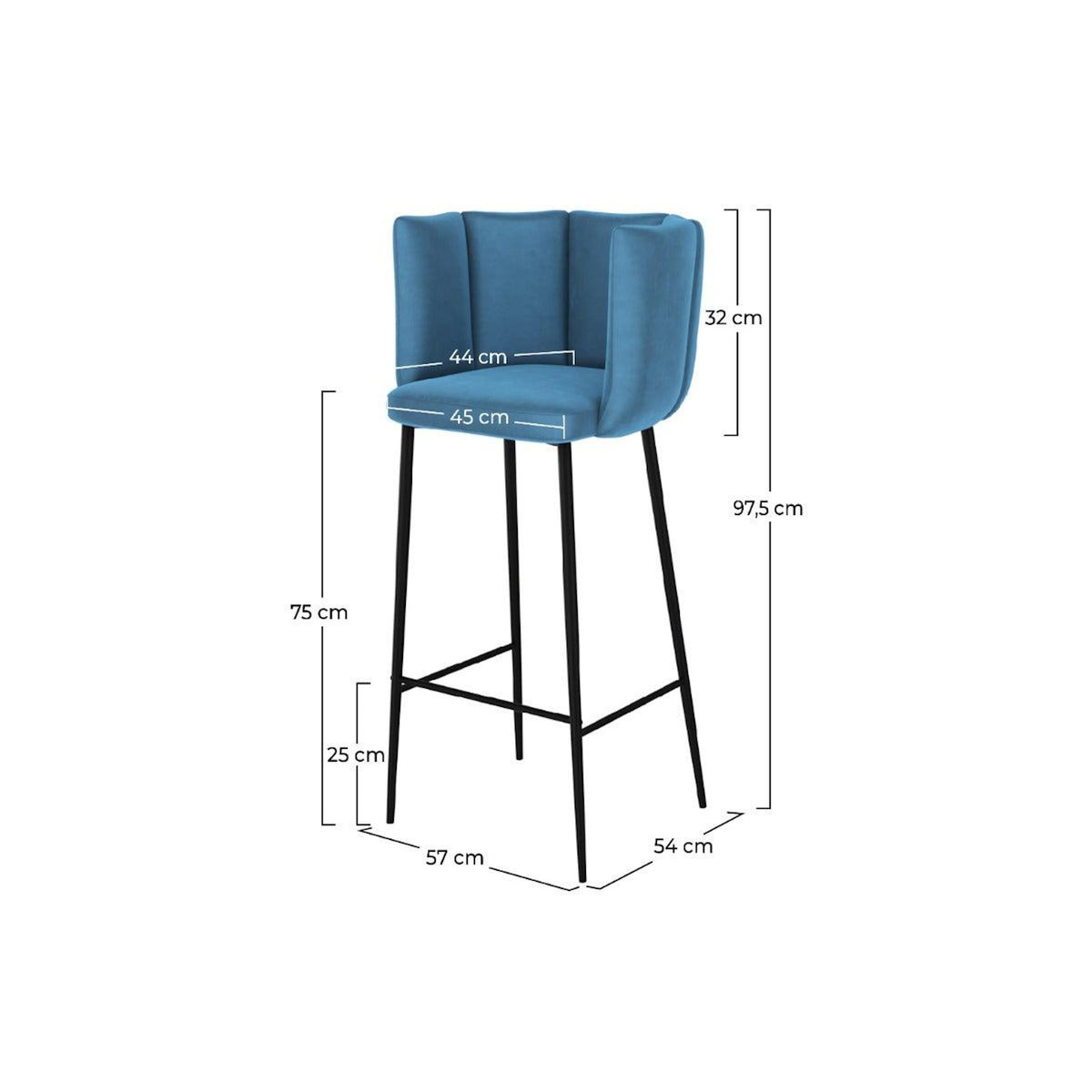 Rendez vous déco Lot de 2 chaises de bar en velours bleu 75 cm-Rosy