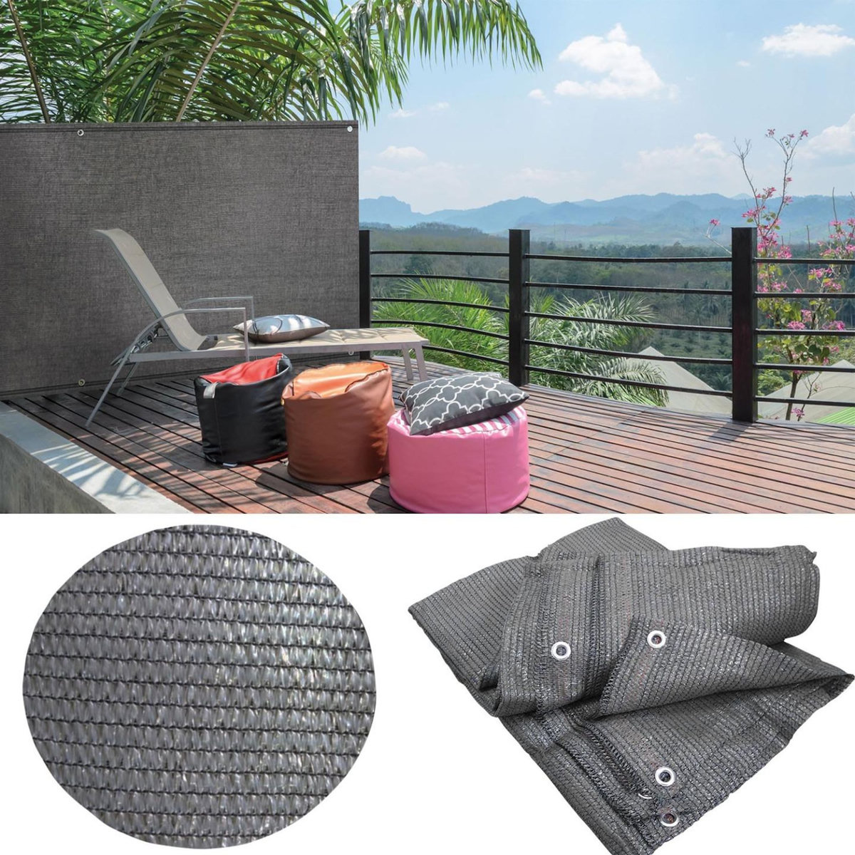 ID MARKET Brise vue renforcé 1,5 x 10 M gris 90 gr/m² classique