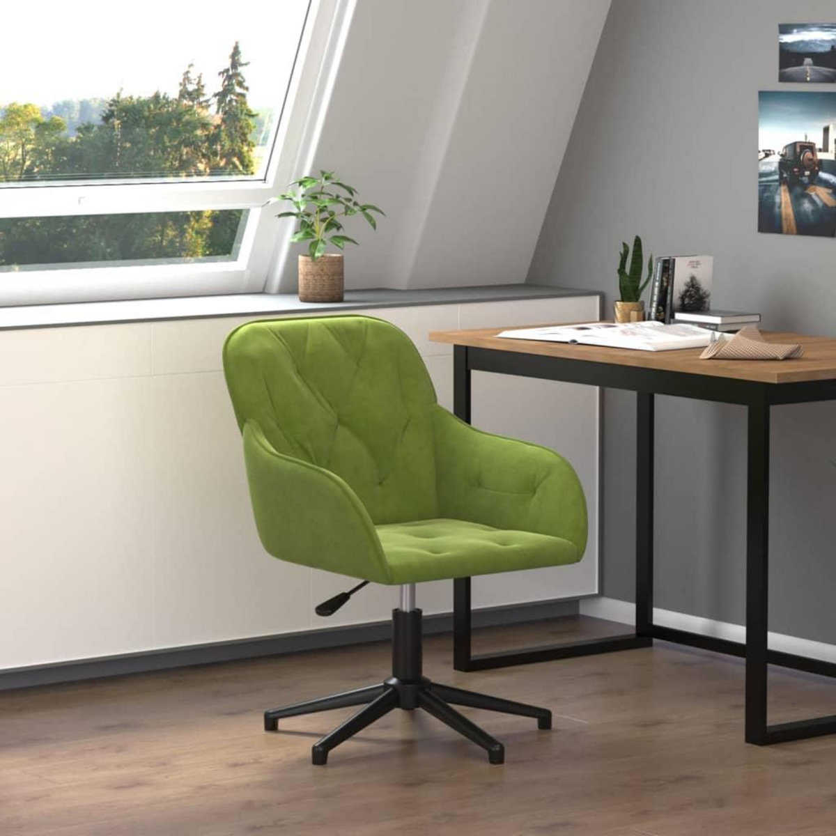 VIDAXL Chaise pivotante de bureau Vert clair Velours