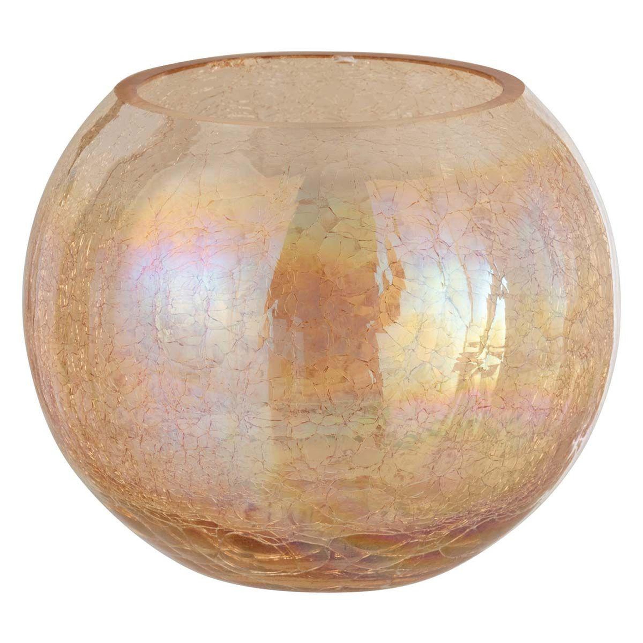 J-LINE Photophore en Verre  Boule Craquelée  20cm Ambre