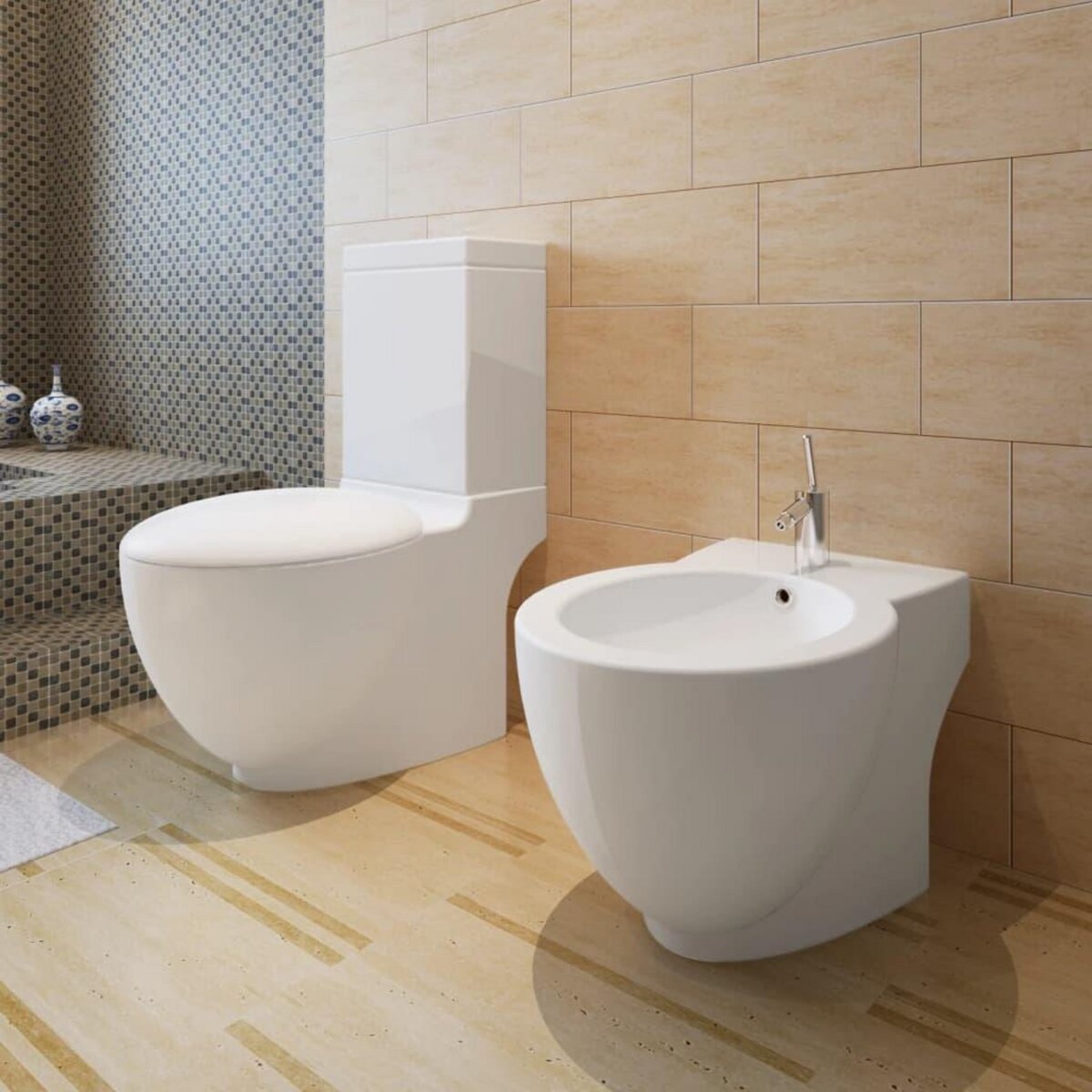 VIDAXL Ensemble de toilette et bidet sur pied blanc ceramique