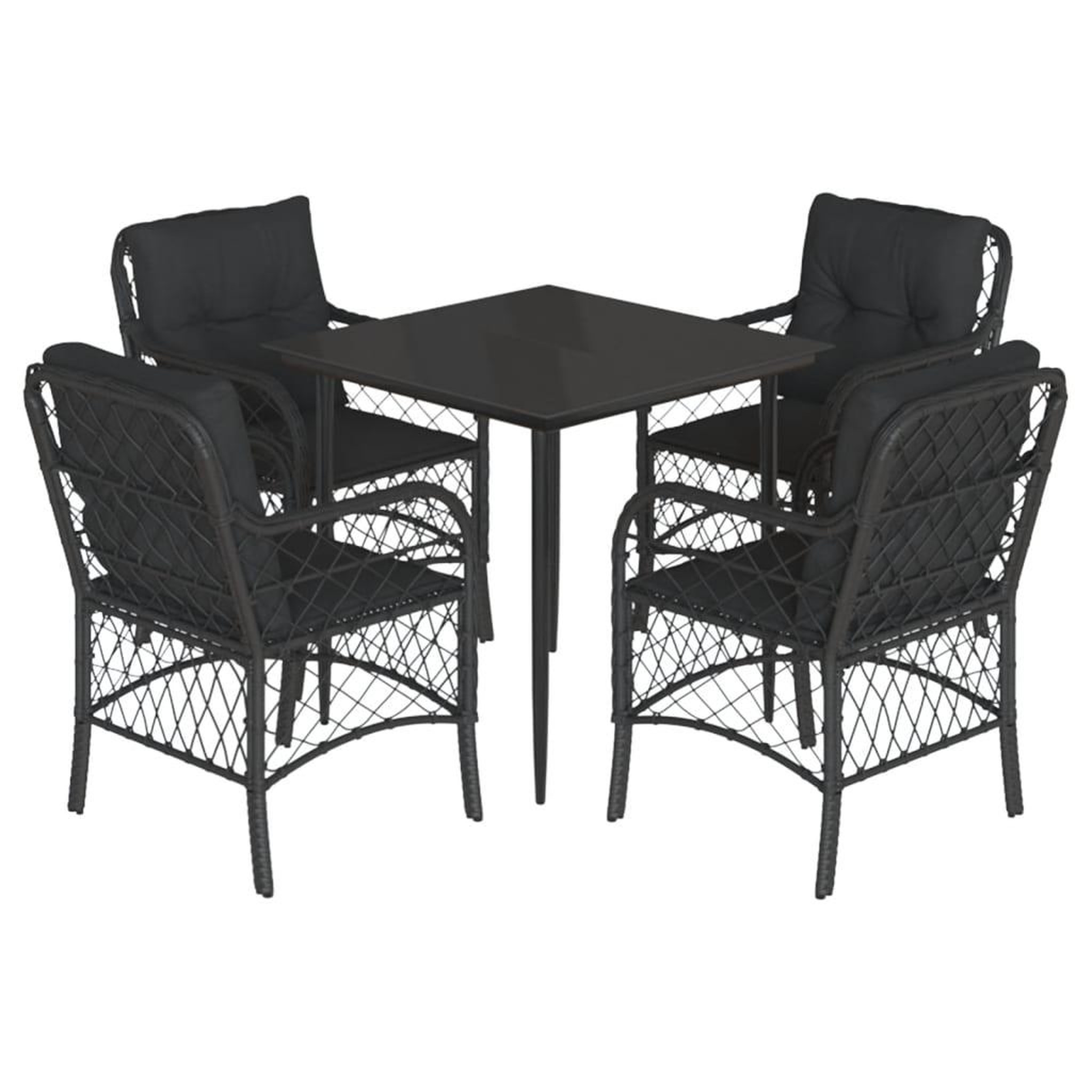 Voir la diapositive 2 : VIDAXL Ensemble a manger de jardin coussins 5pcs Noir Resine tressee