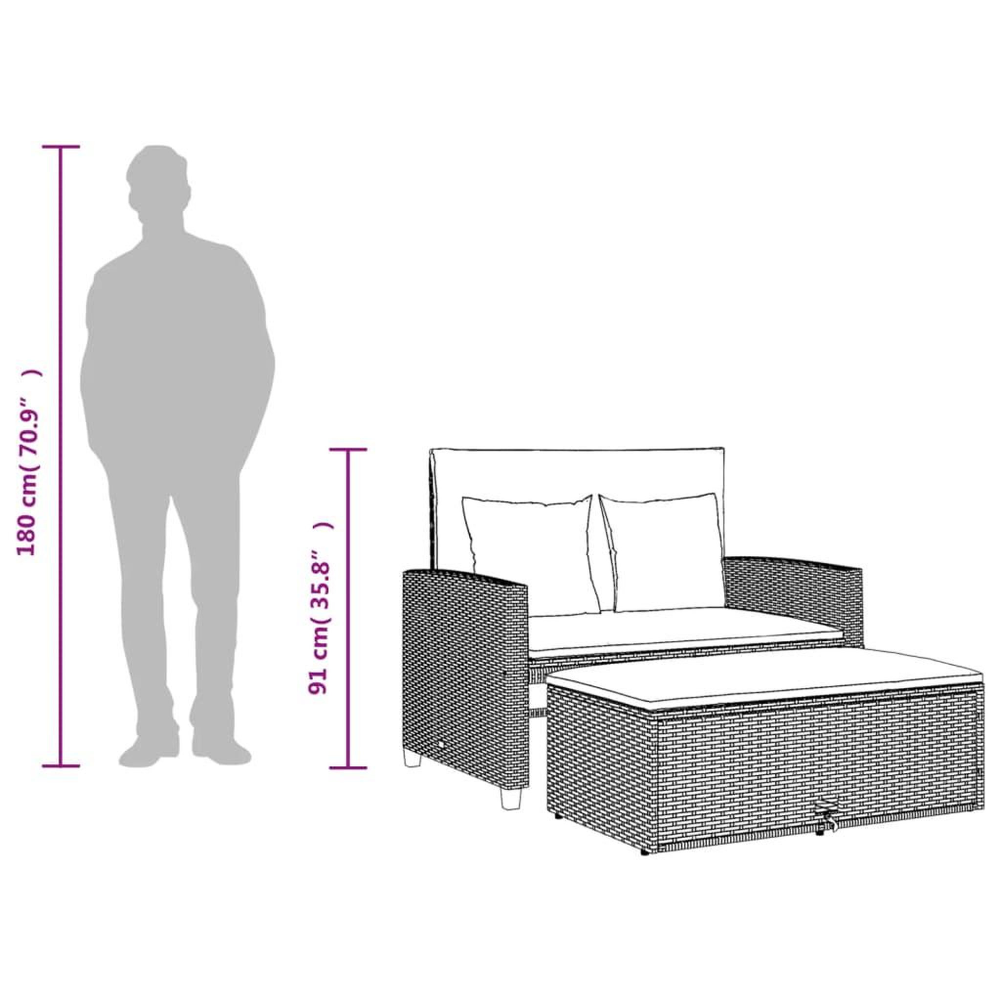 Voir la diapositive 6 : VIDAXL Banc inclinable de jardin avec coussins marron resine tressee