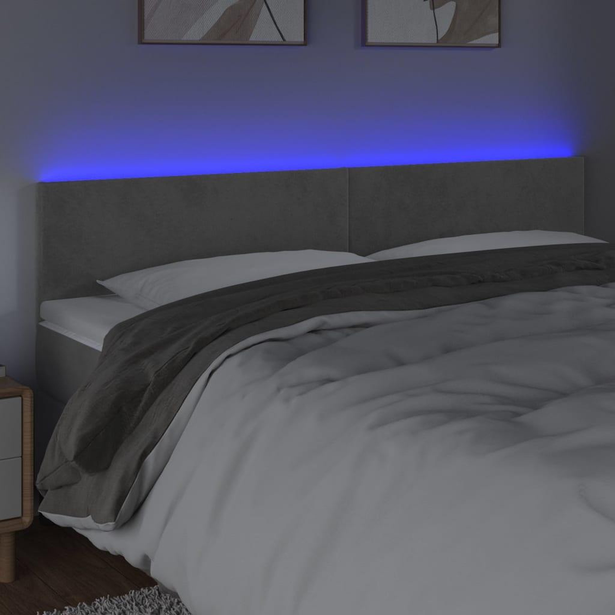 Voir la diapositive 3 : VIDAXL Tete de lit a LED Gris clair 200x5x78/88 cm Velours
