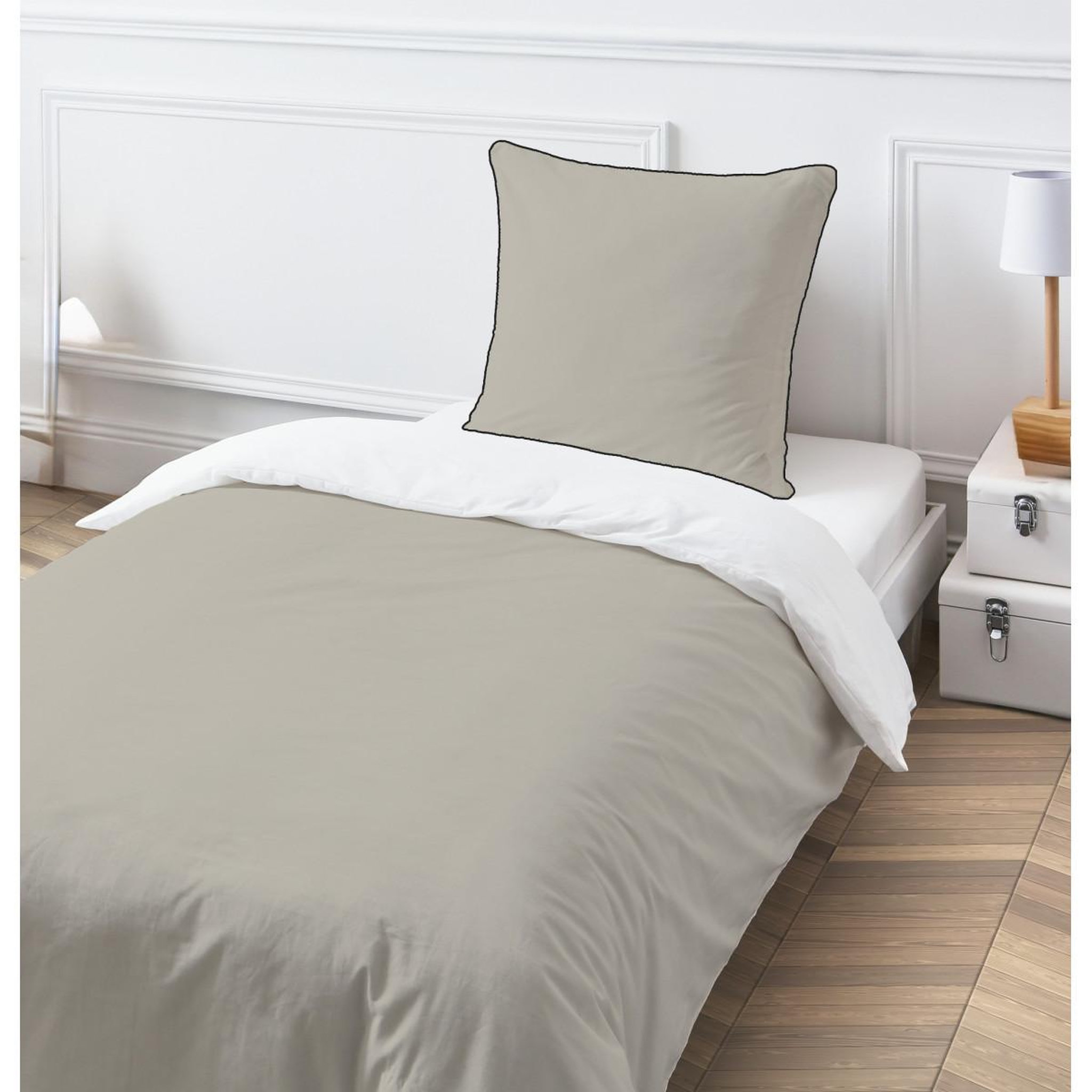 FUTURE HOME Parure de lit simple bicolore. Coloris disponibles : Bleu, Vert, Beige, Gris