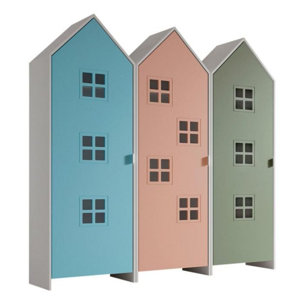 Paris Prix Pack - 3 Armoires Enfant  Casami Bruges  171cm Bleu, Rose & Vert