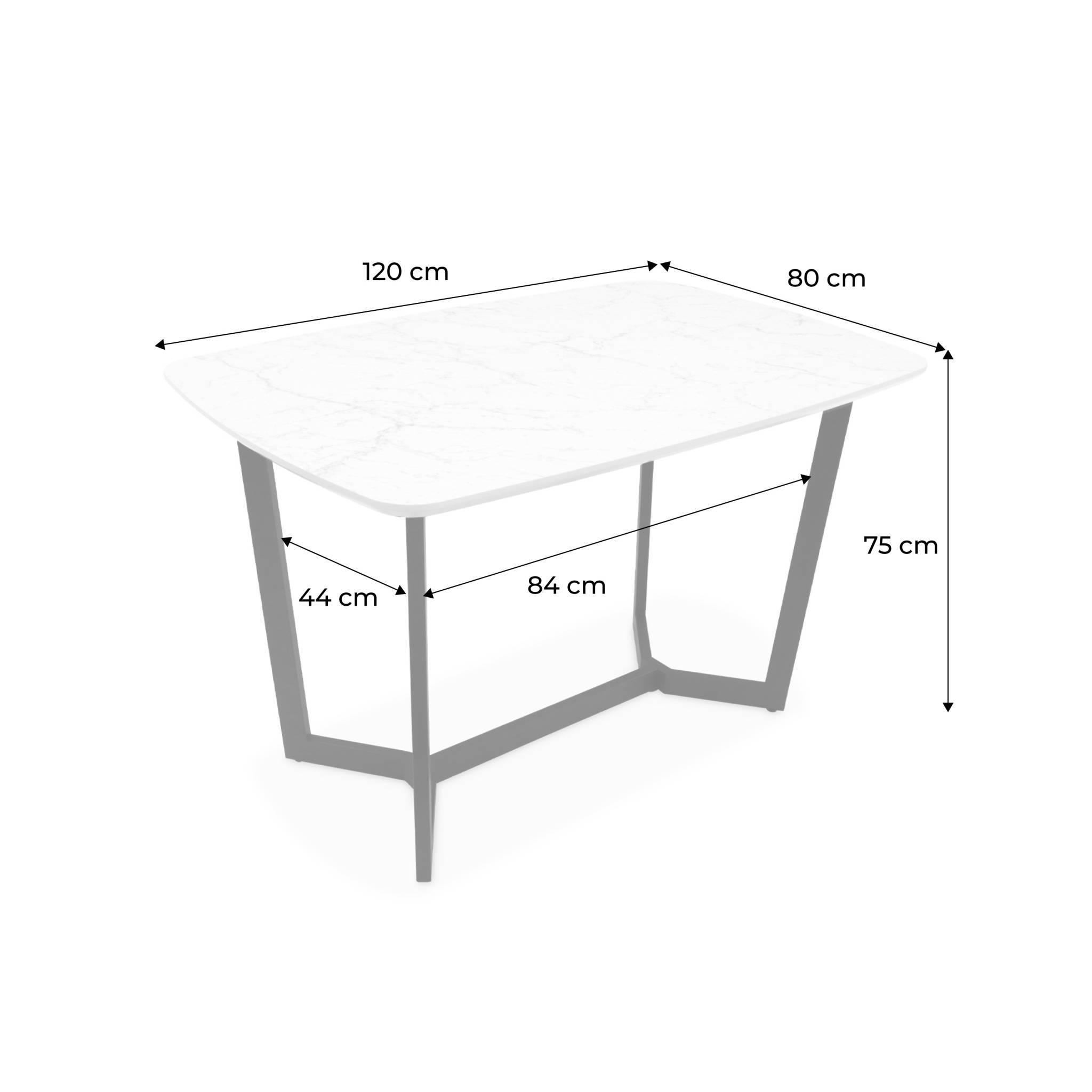 Voir la diapositive 4 : SWEEEK Table à manger 4 à 6 places effet marbre. pieds métal noir. 120cm
