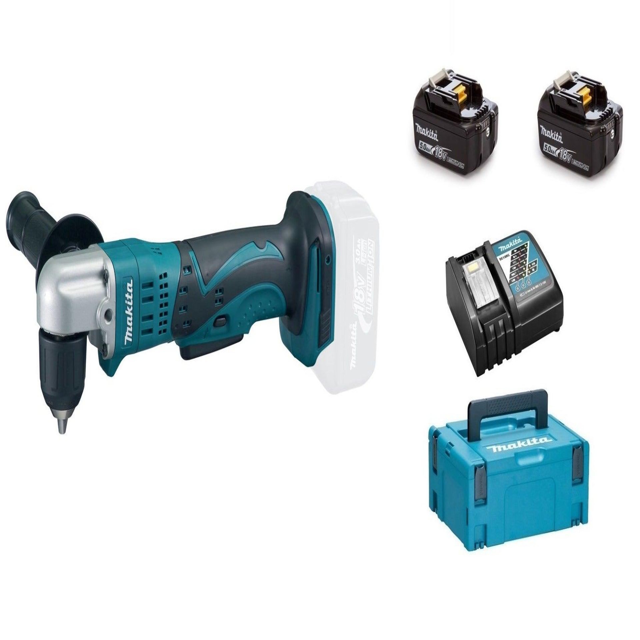 MAKITA Perceuse visseuse d'angle 18 v li-ion 5 ah ø 10 mm auto-serrant