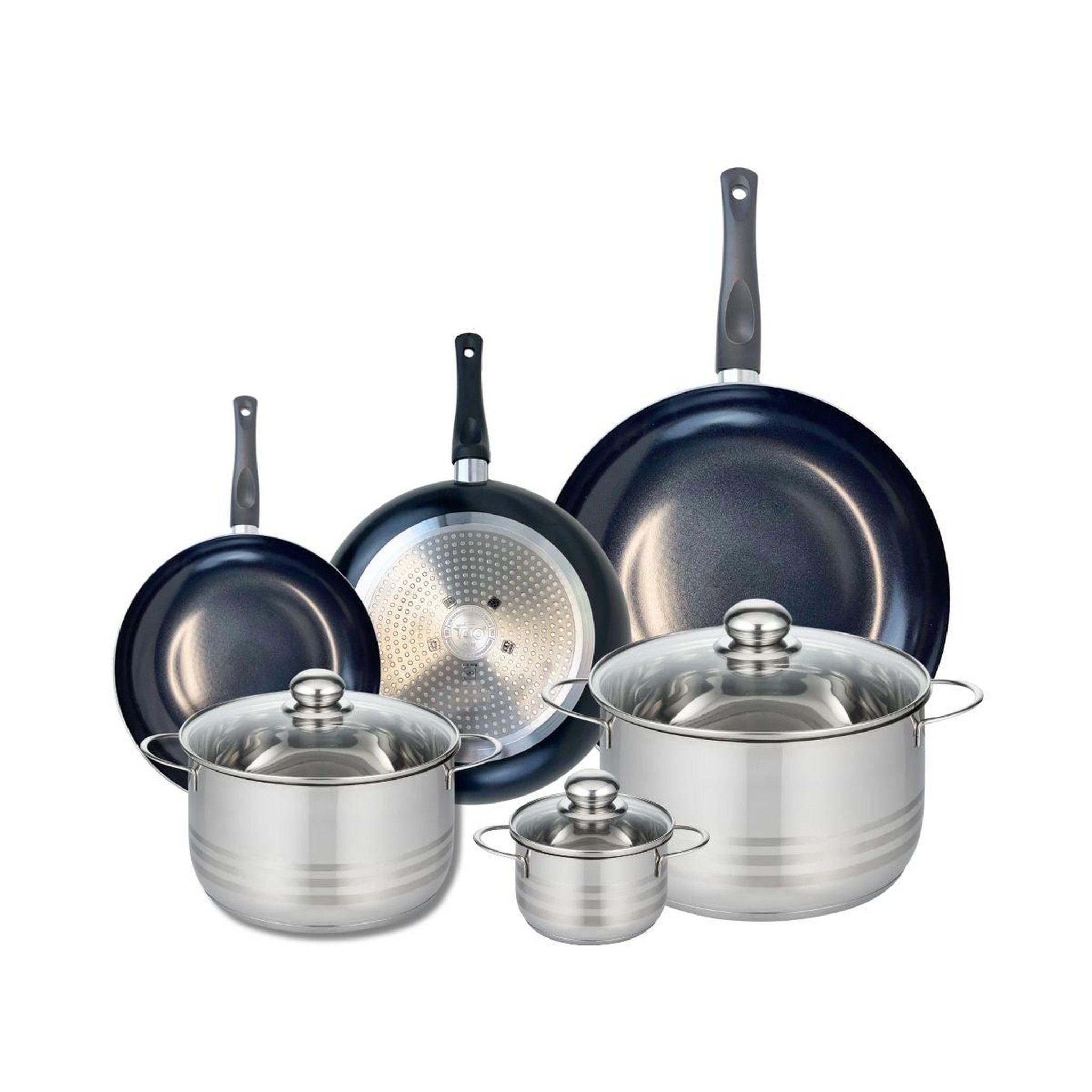 ELO Ensemble de 3 poêles de cuisson 20, 24 et 32 cm et 3 faitouts 12, 20 et 24 cm elo prima brillant