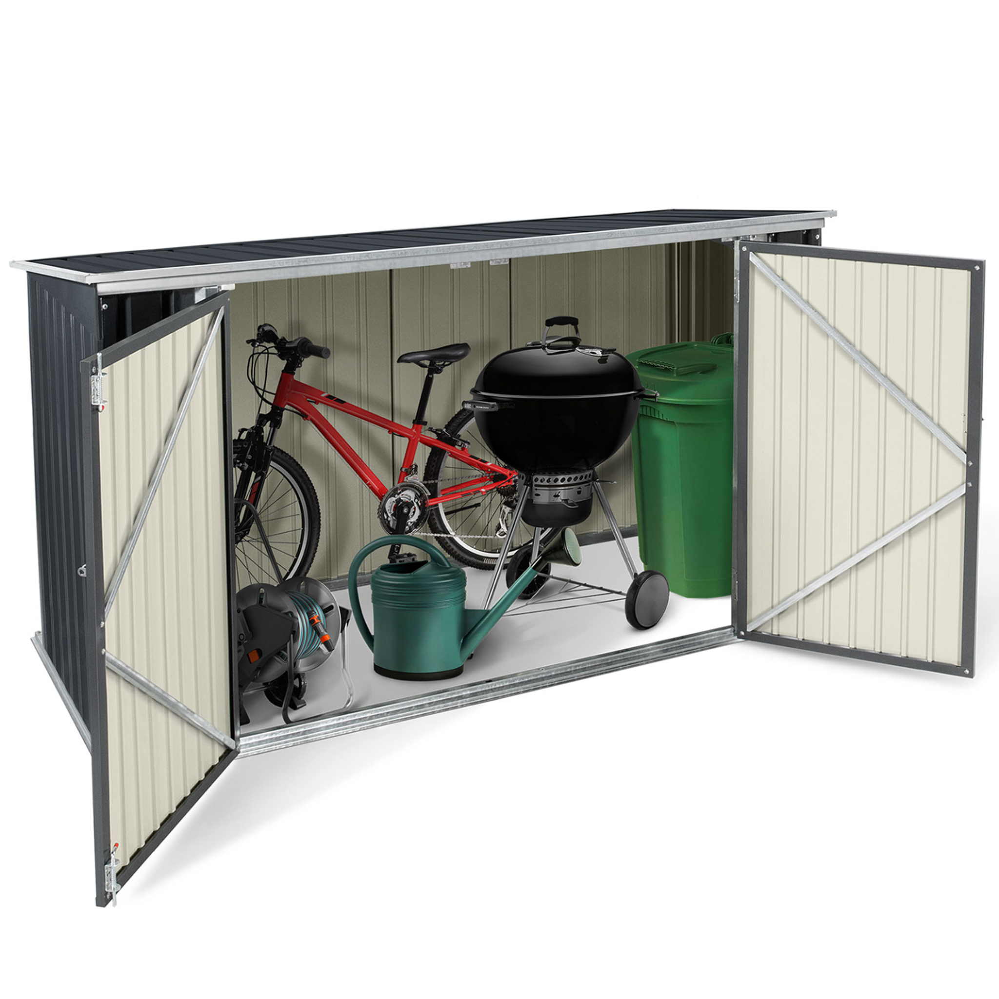 Voir la diapositive 5 : ID MARKET Abri de jardin en métal gris anthracite verrouillable multi-rangement pour stockage vélos, outils, poubelles