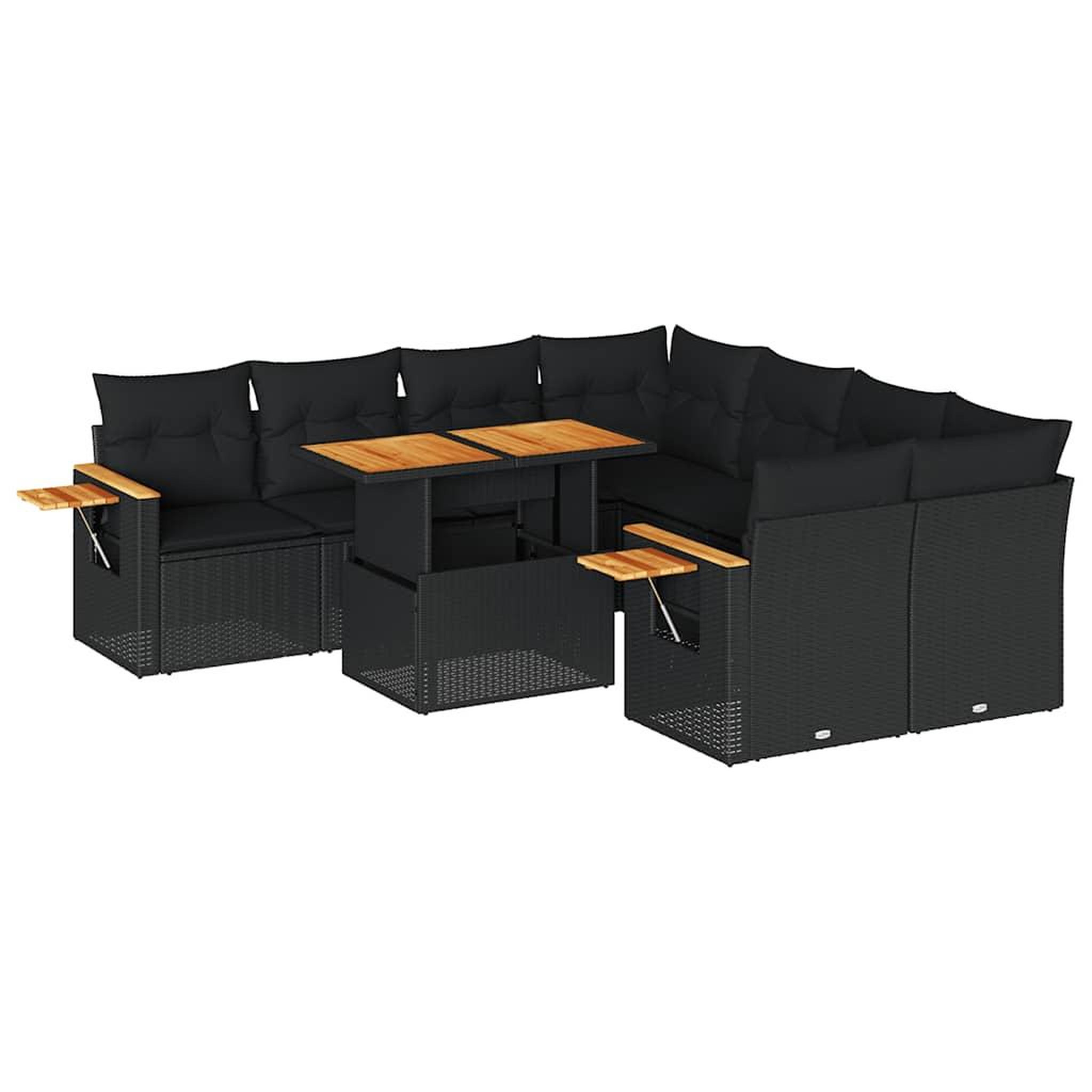 Voir la diapositive 2 : VIDAXL Salon de jardin avec coussins 9 pcs noir resine tressee acacia