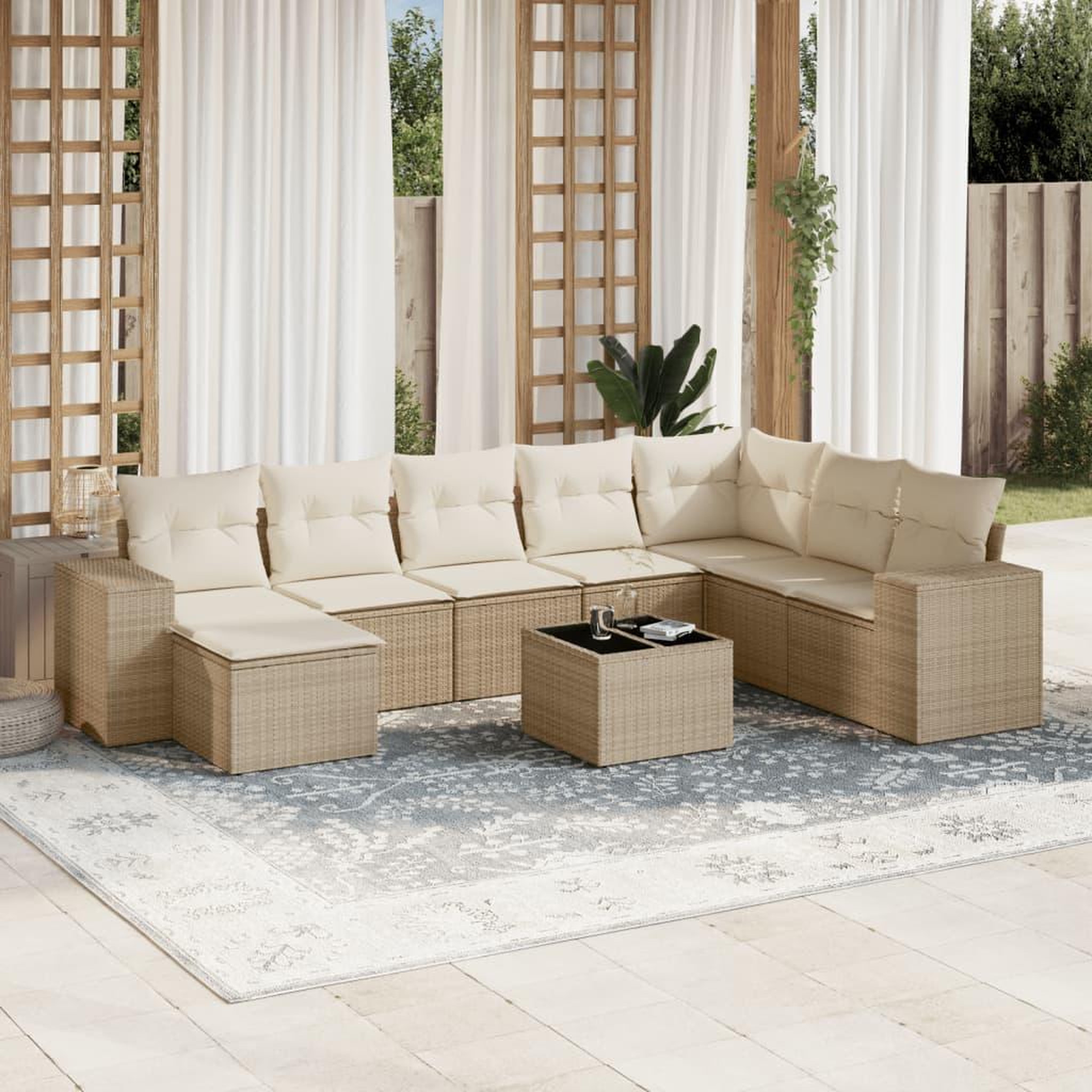 VIDAXL Salon de jardin avec coussins 9 pcs beige resine tressee
