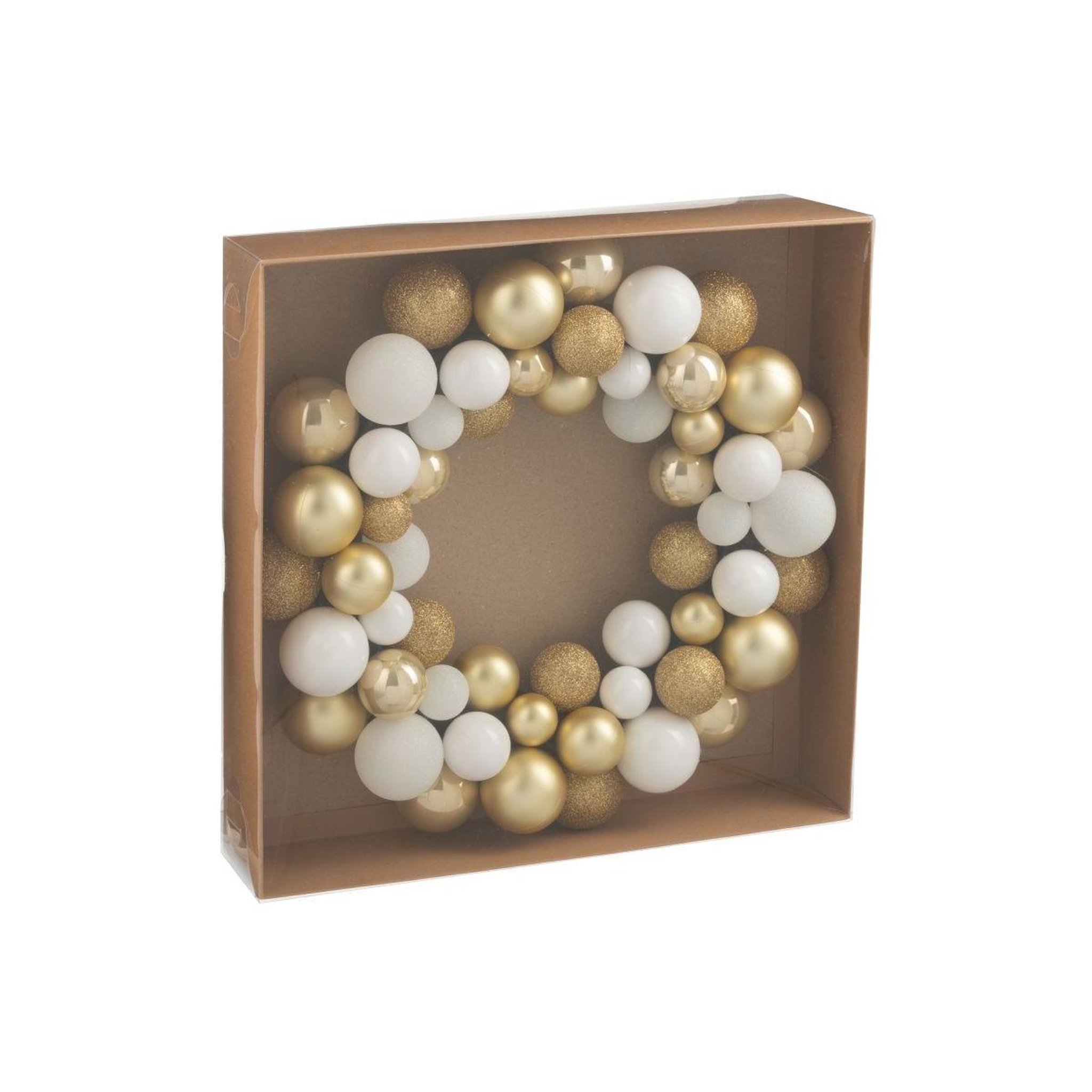 Voir la diapositive 3 : J-LINE Couronne boules de noël  night  35cm blanc & doré
