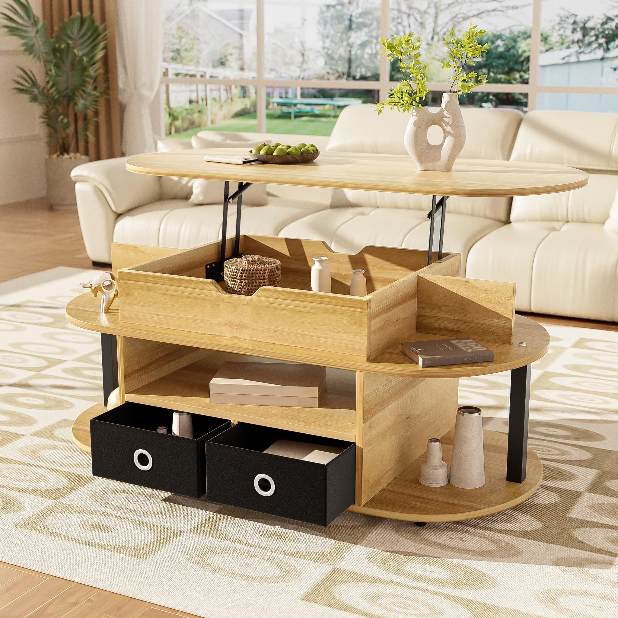 Voir la diapositive 3 : MERAX Table Basse Avec 2 Tiroirs Et Bureau Relevable
