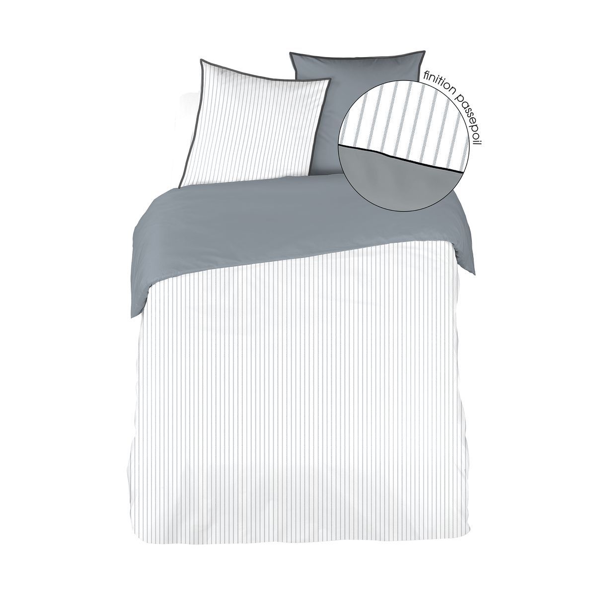 COTE DECO Parure housse de couette fantaisie en coton 57 fils motifs rayures NEBULA