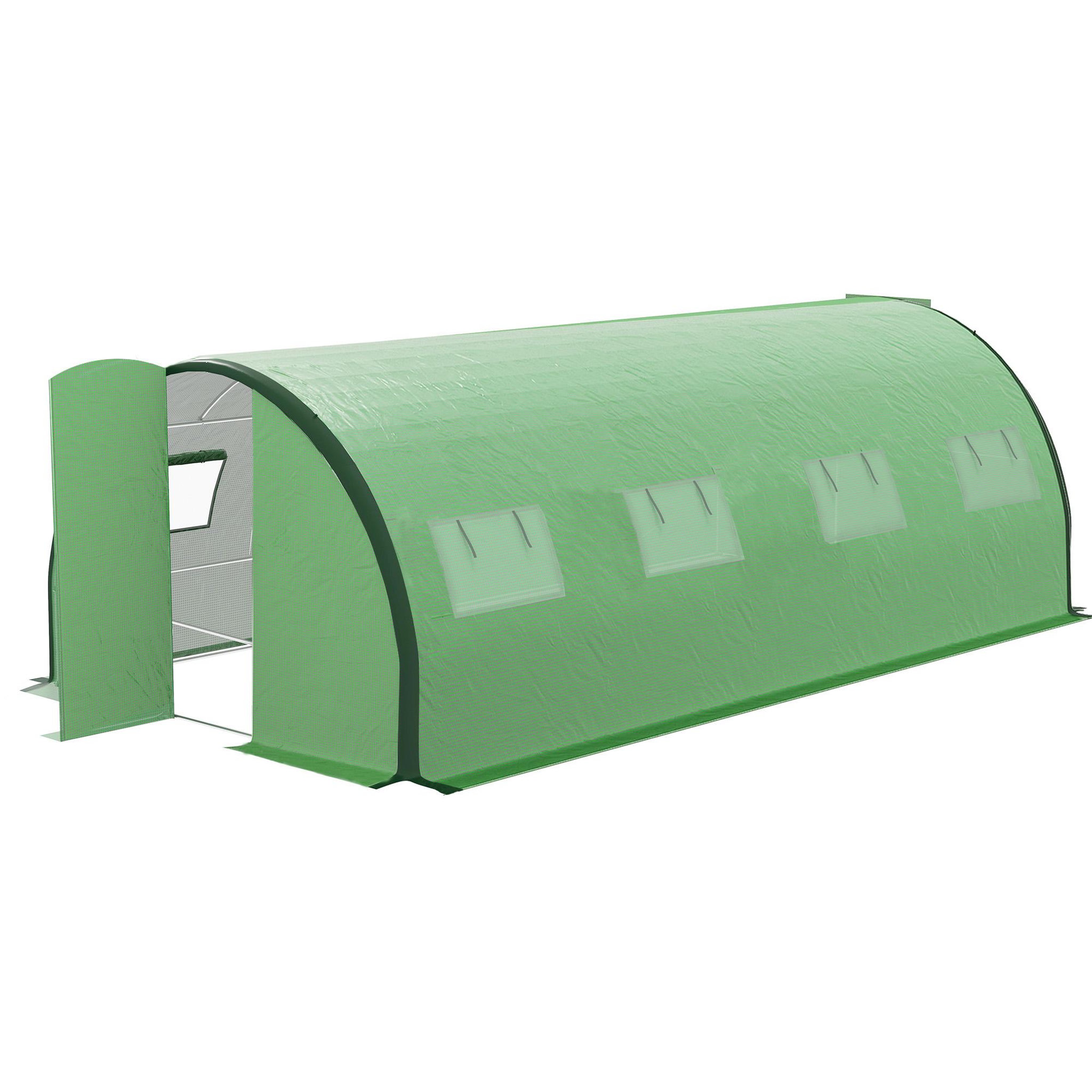 OUTSUNNY Serre de jardin tunnel 18 m² 8 fenêtres 2 portes articulées acier galvanisé PE haute densité vert