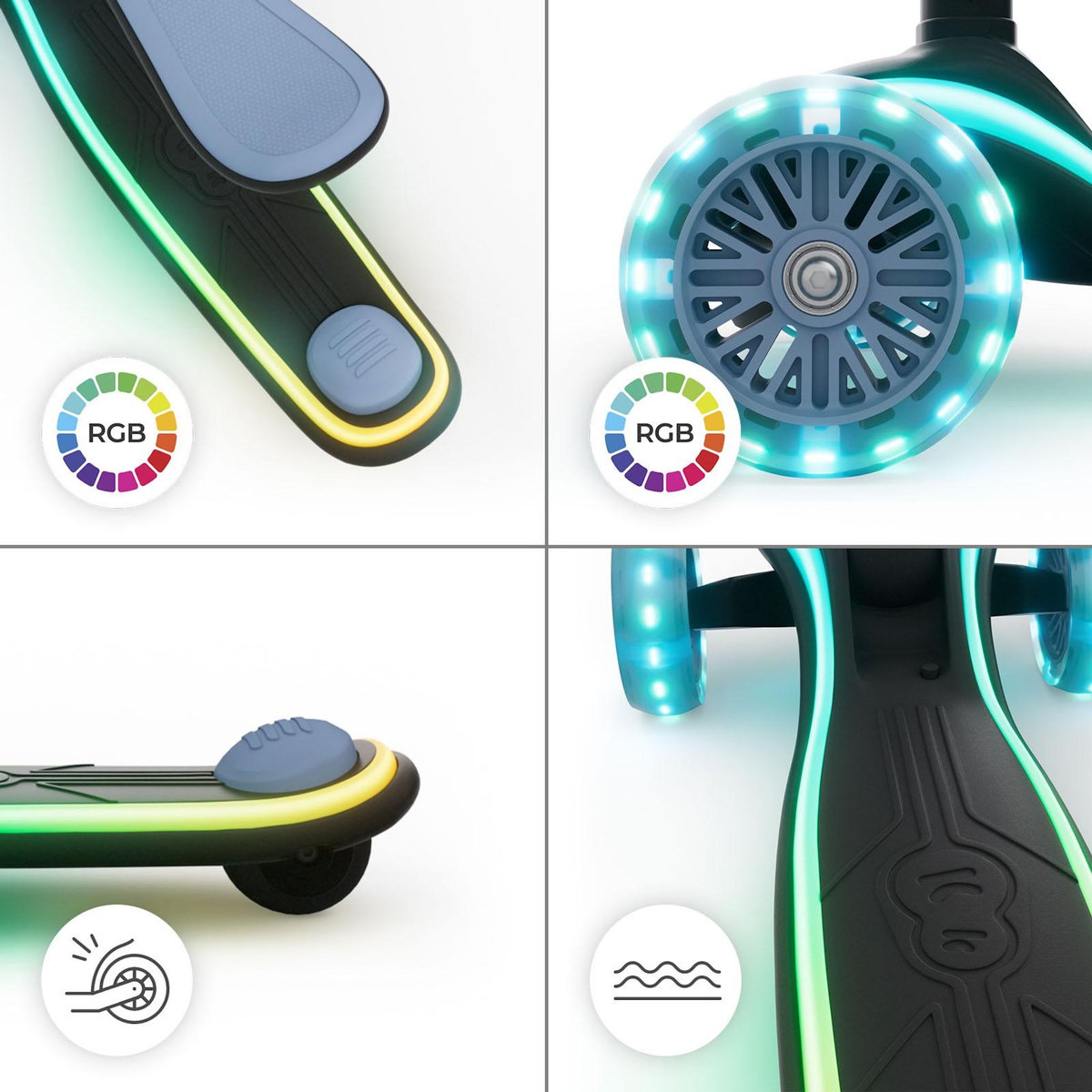 KINDERKRAFT Trottinette Kinderkraft RAKET UP 2-en-1 avec siège réglable, roues RGB LED, plateau lumineux, pliable dès bébé, Bleu