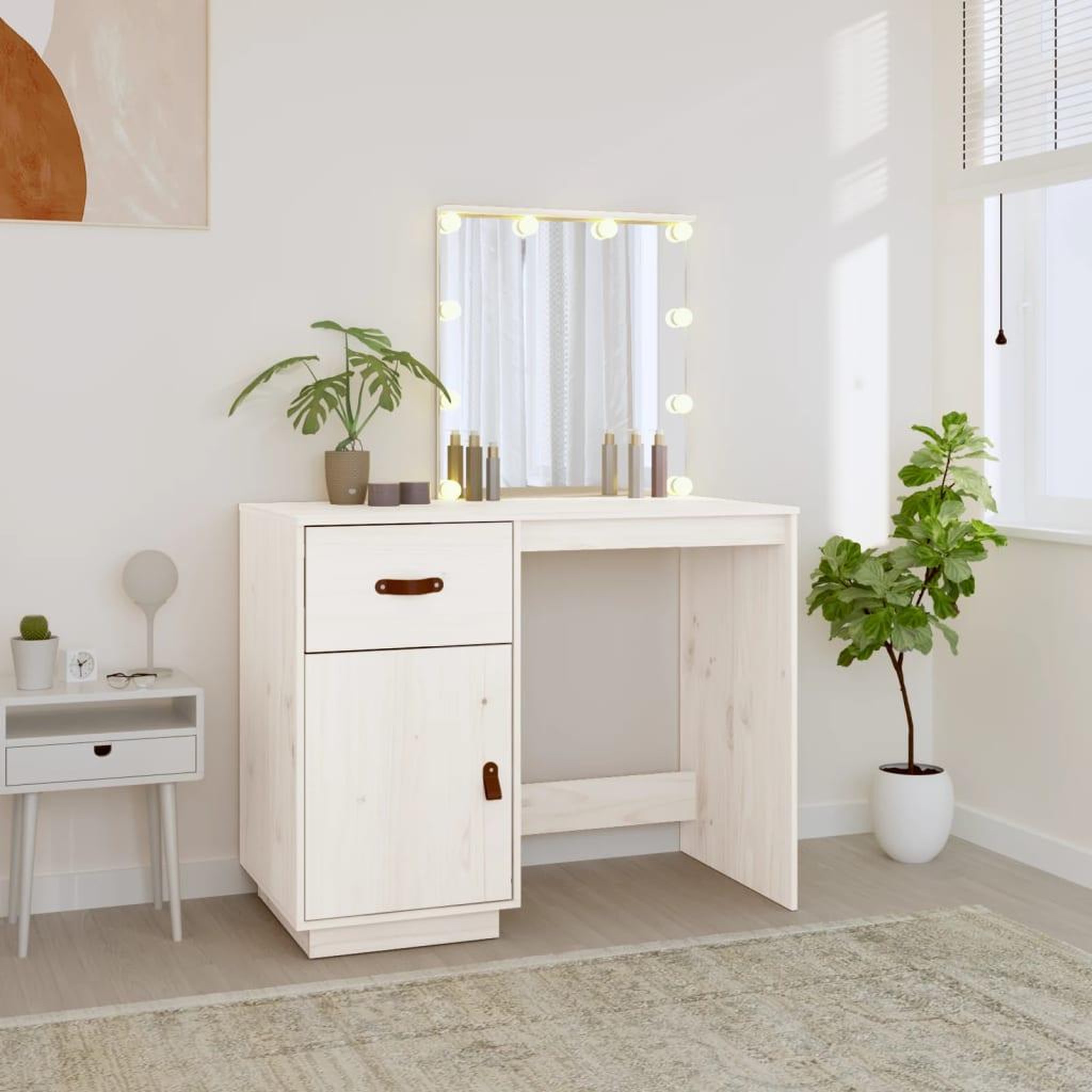 Voir la diapositive 3 : VIDAXL Coiffeuse avec LED Blanc 95x50x133,5 cm Bois de pin massif