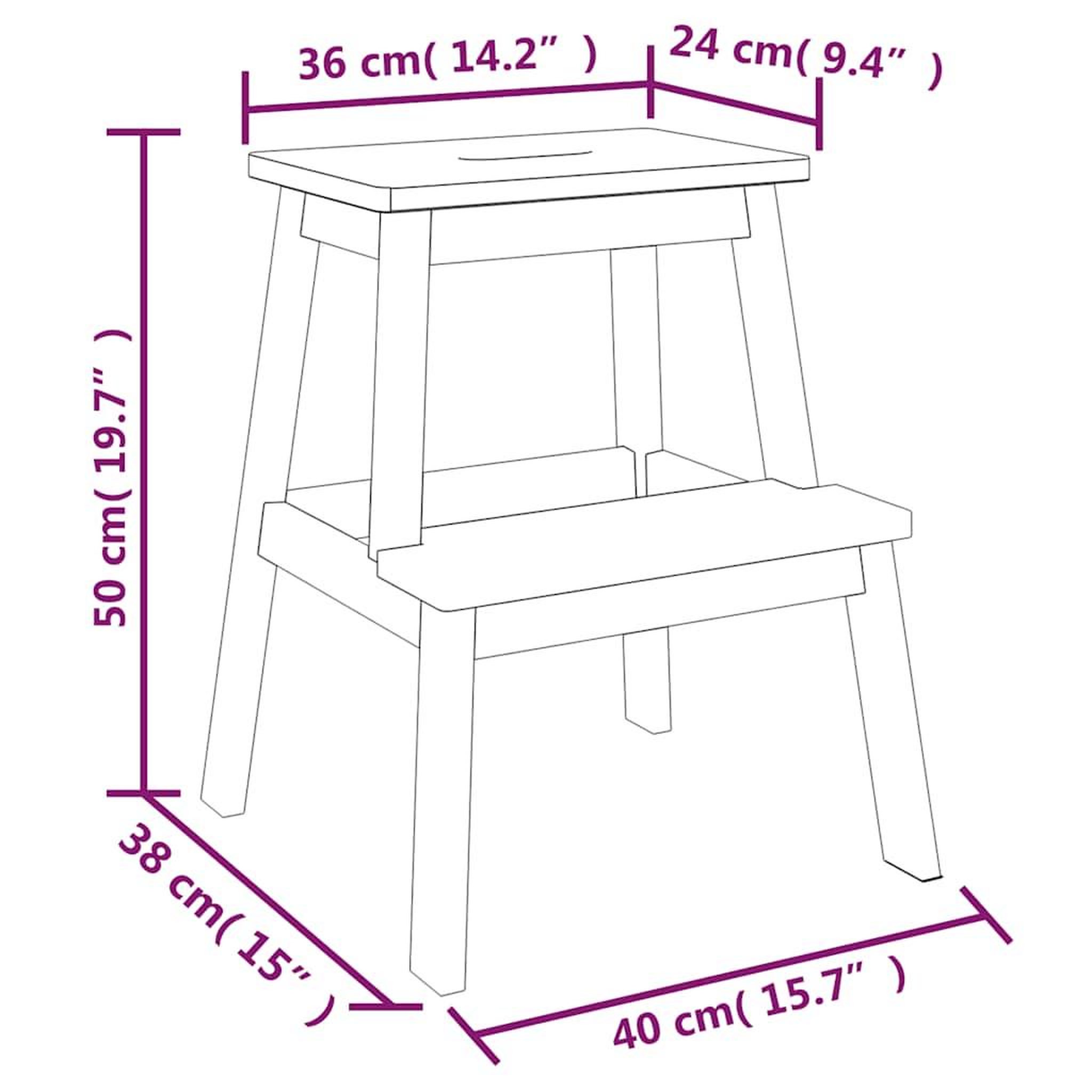 Voir la diapositive 6 : VIDAXL Tabouret-escabeau 2 marches 40x38x50 cm bois d'acacia solide