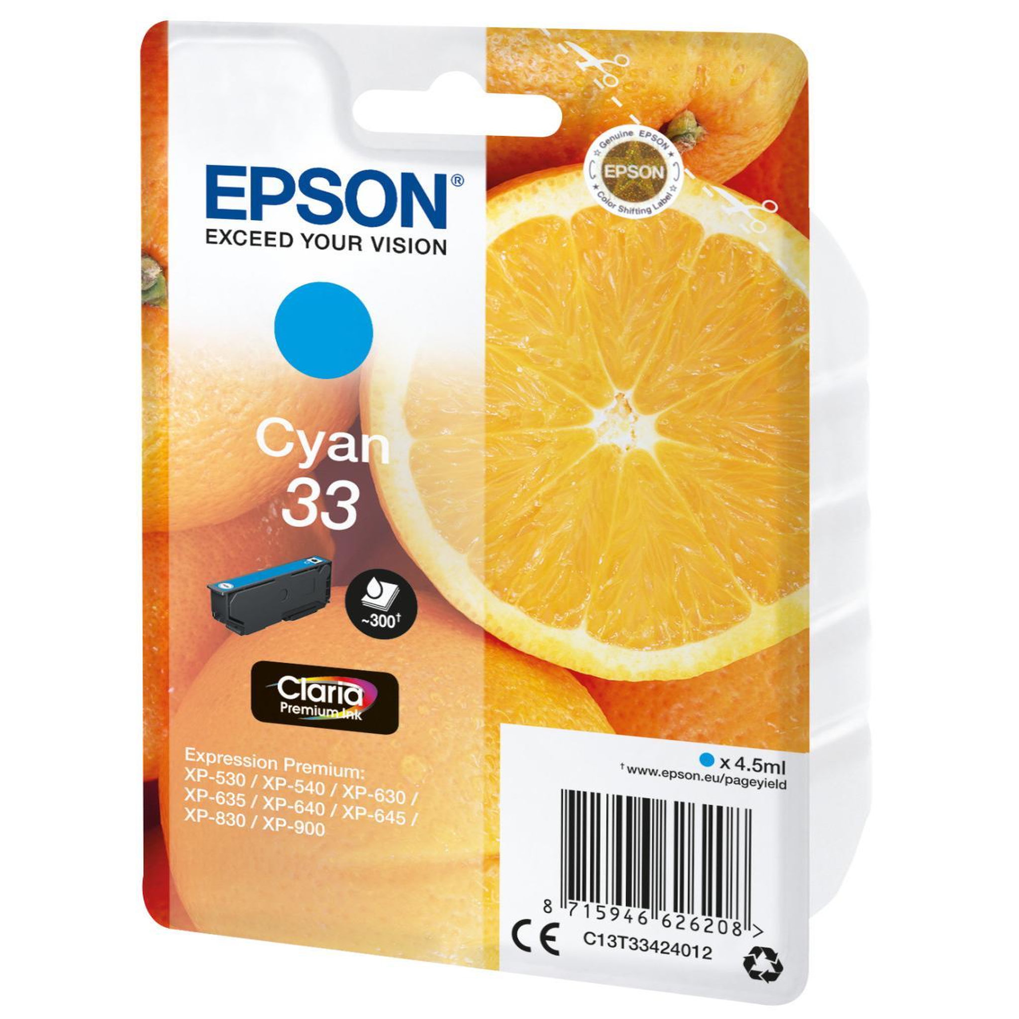 Voir la diapositive 3 : Epson Cartouche d'encre originale t3342 cyan série orange - c13t33424010