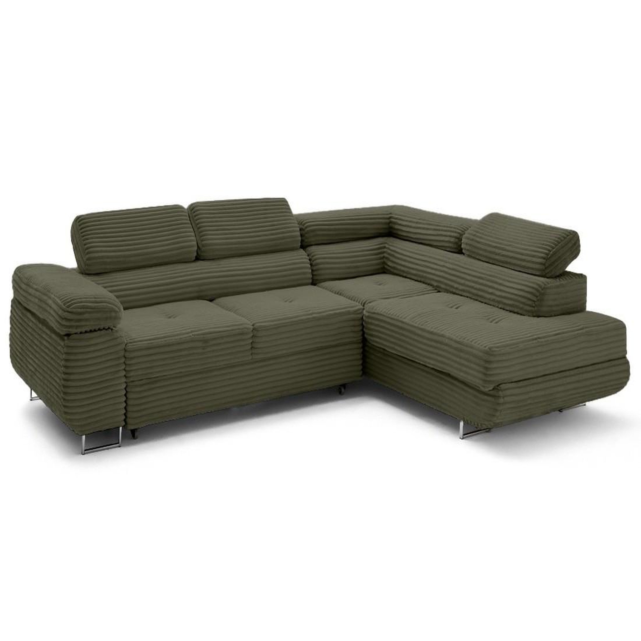 Voir la diapositive 2 : LISA DESIGN Zaria - canapé d'angle droit 5 places convertible avec coffre et têtières en velours côtelé grosses côtes
