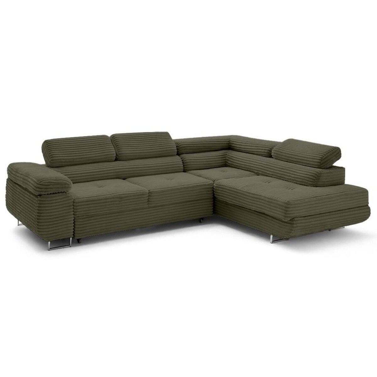 LISA DESIGN Zaria - canapé d'angle droit 5 places convertible avec coffre et têtières en velours côtelé grosses côtes