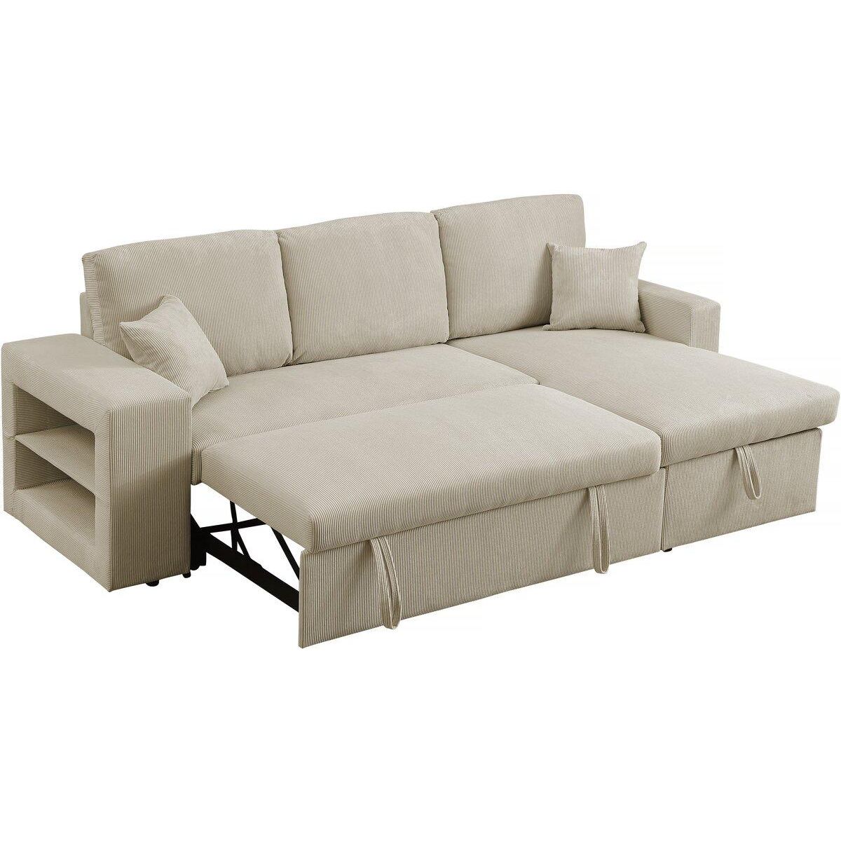 Habitat et Jardin Canapé d'angle en velours côtelé convertible/réversible  Axel  - 3 places - Beige