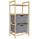 HOMCOM Panier à linge en bambou - panier à linge 2 bacs 2 étagères - panier à linge double - tissu gris