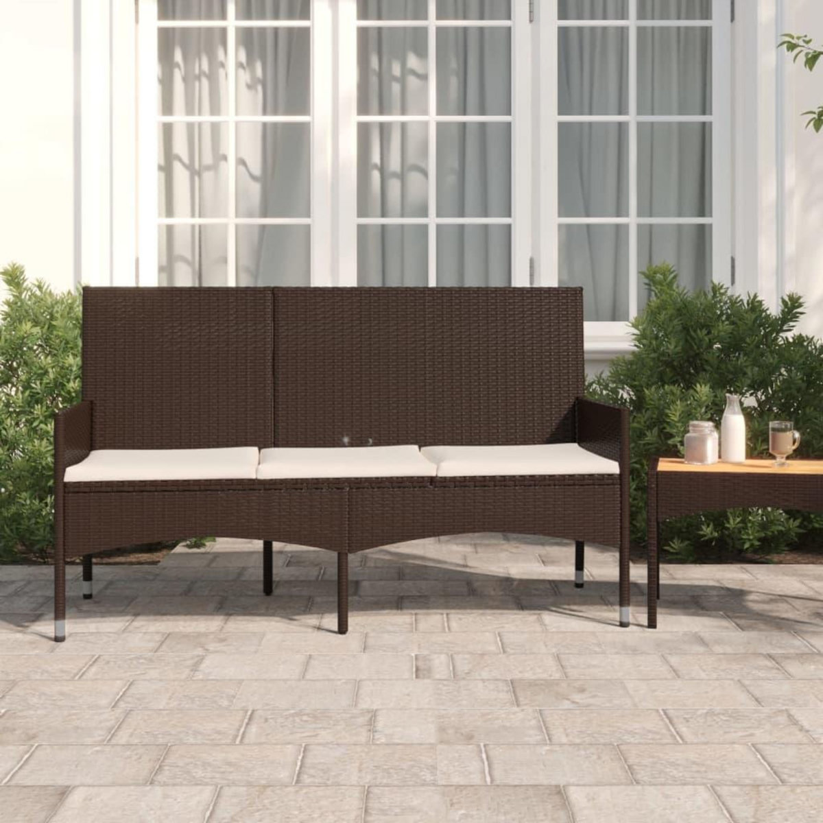 VIDAXL Banc de jardin a 3 places avec coussins Marron Resine tressee