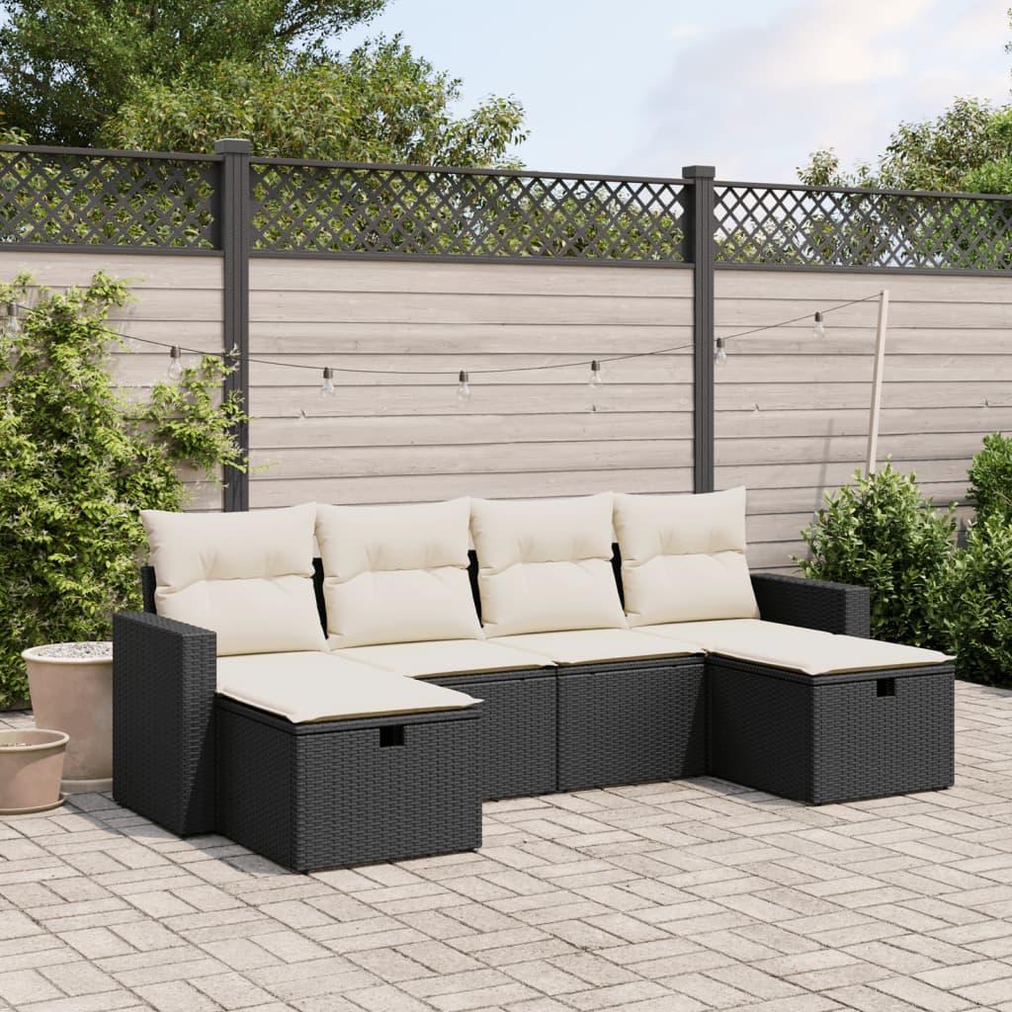 VIDAXL Salon de jardin 6 pcs avec coussins noir resine tressee
