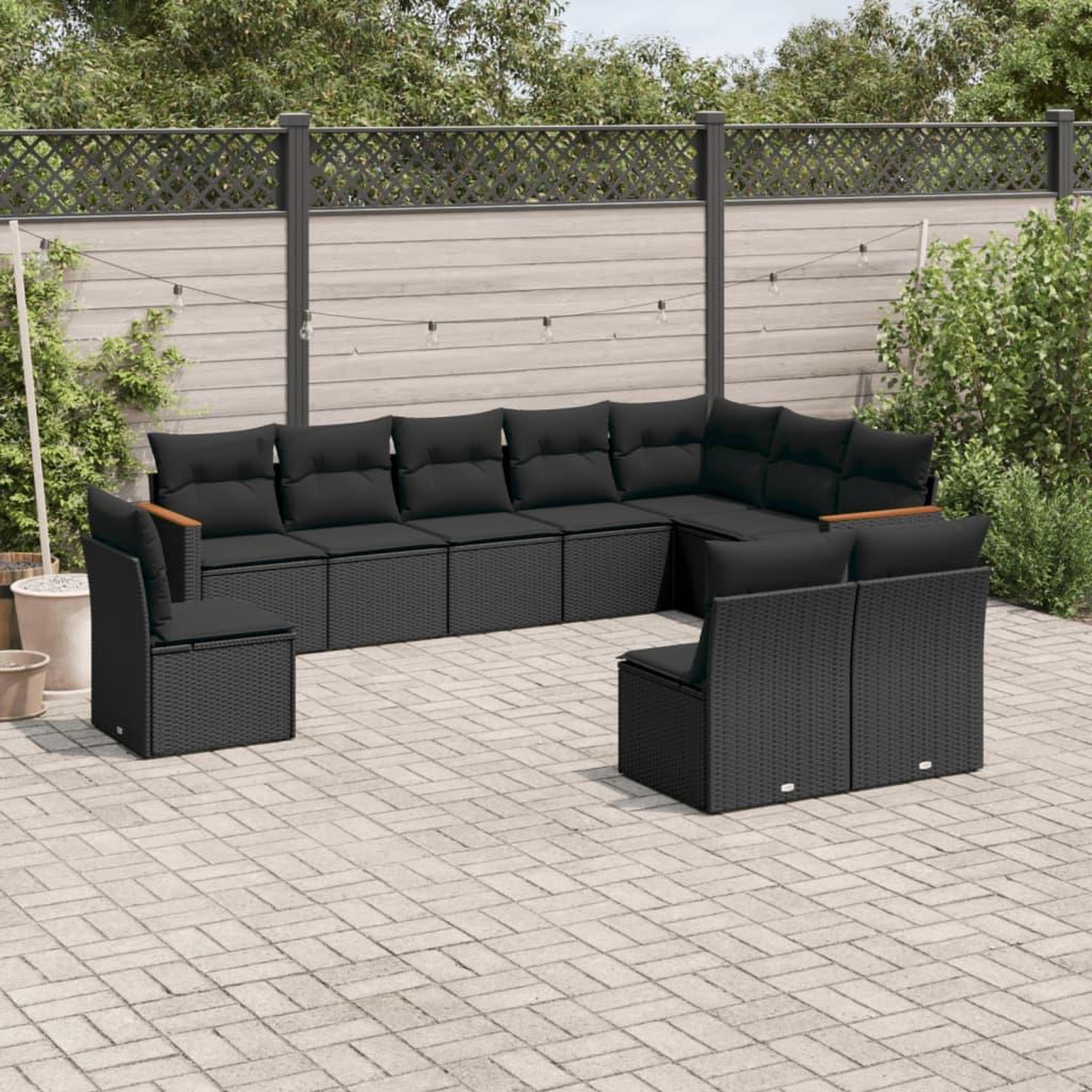 VIDAXL Salon de jardin 10 pcs avec coussins noir resine tressee