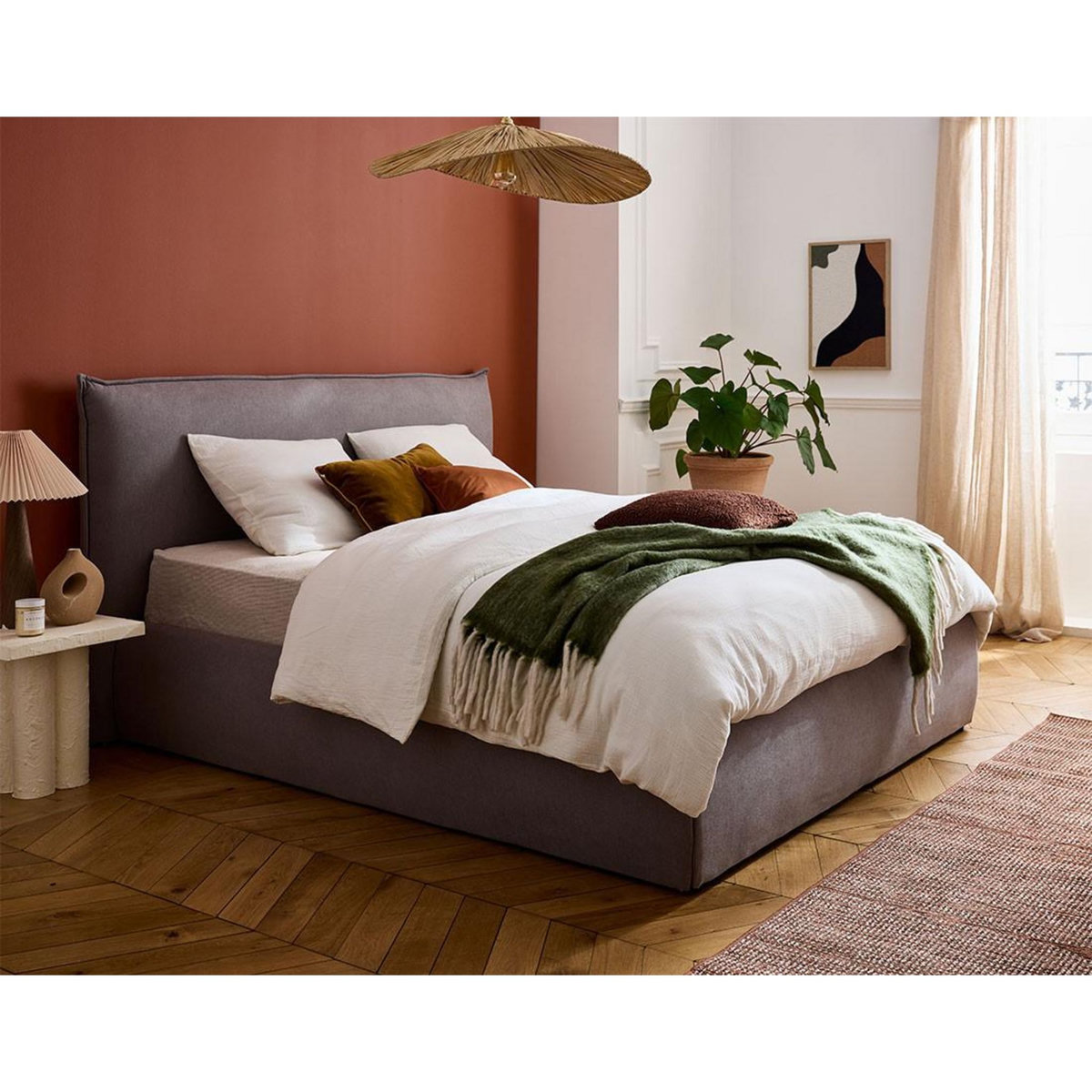 BEST MOBILIER Pola - lit coffre - 140x190 cm - sommier inclus - en tissu