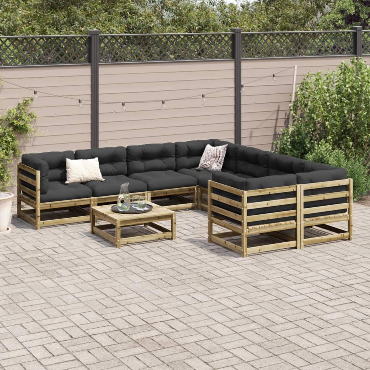 VIDAXL Salon de jardin 9 pcs avec coussins bois de pin impregne