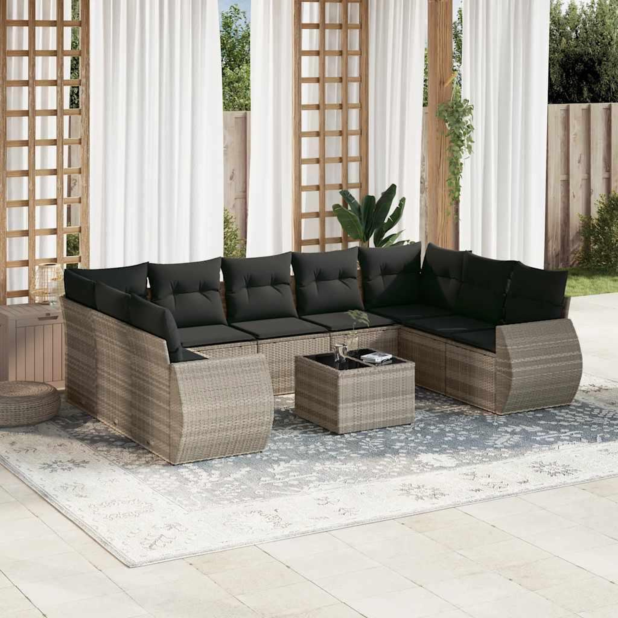 VIDAXL Salon de jardin avec coussins 10 pcs gris clair resine tressee