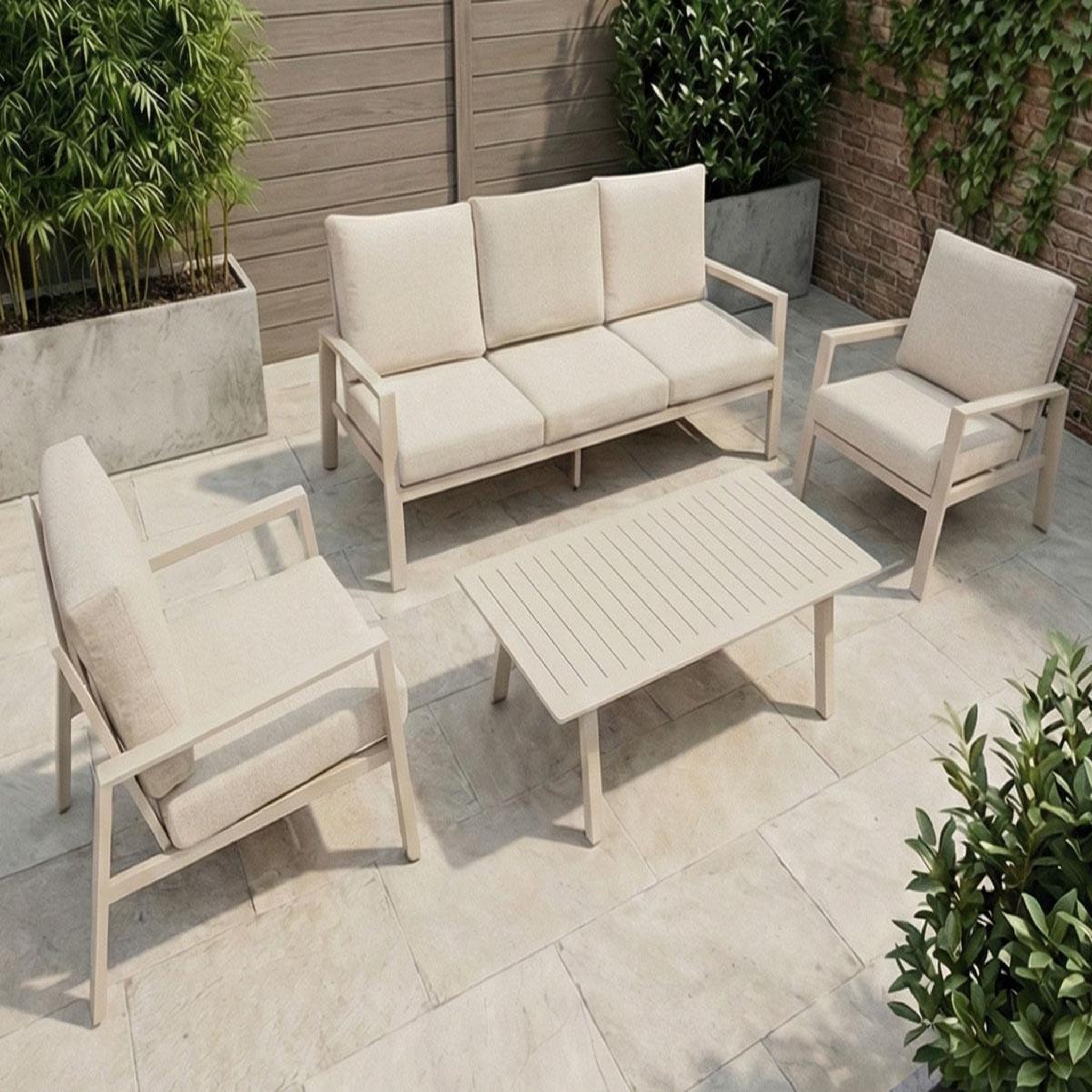 Voir la diapositive 3 : HESPERIDE Salon de jardin aluminium luzane argile - 5 places - hespéride