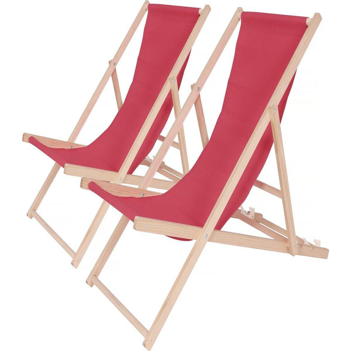 Habitat et Jardin Lot de 2 transat en bois  Chilienne  - 107 x 56.5 x 81 cm - Rouge
