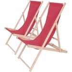 Habitat et Jardin Lot de 2 transat en bois  Chilienne  - 107 x 56.5 x 81 cm - Rouge