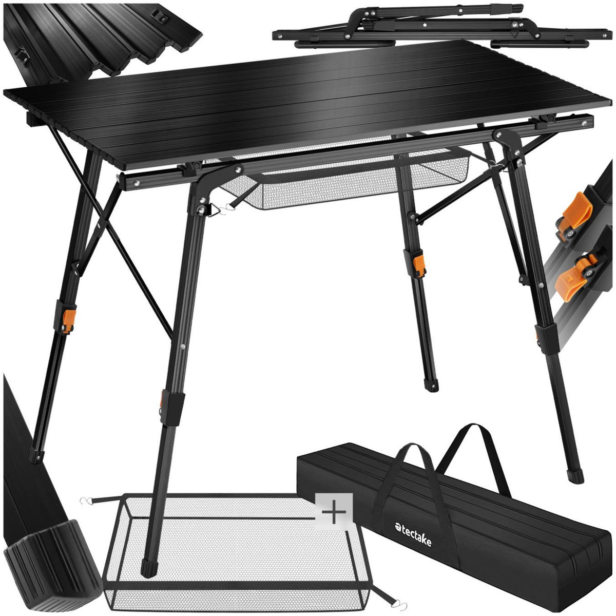 tectake Table de camping pliable noir