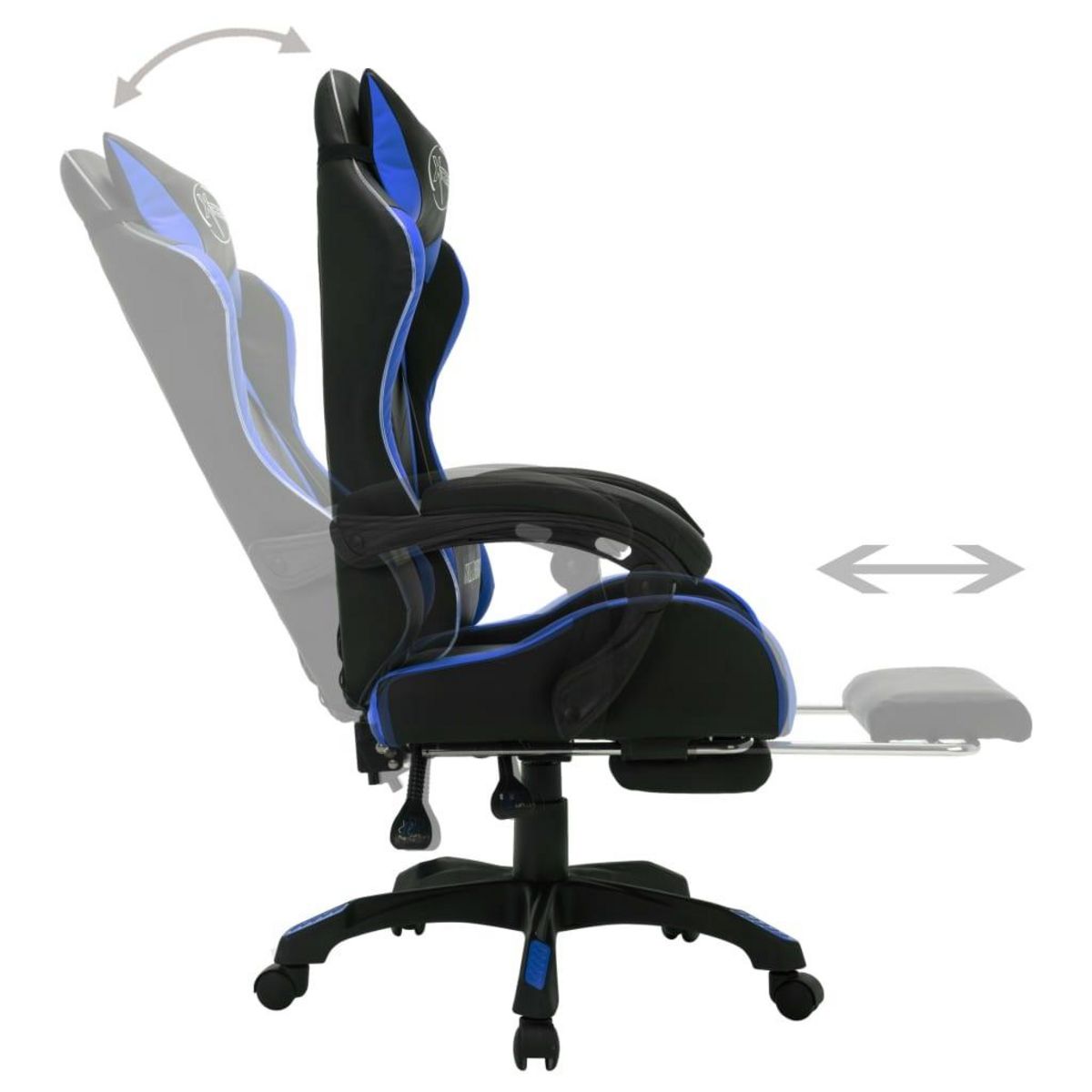 VIDAXL Fauteuil de jeux video avec LED RVB Bleu et noir Similicuir