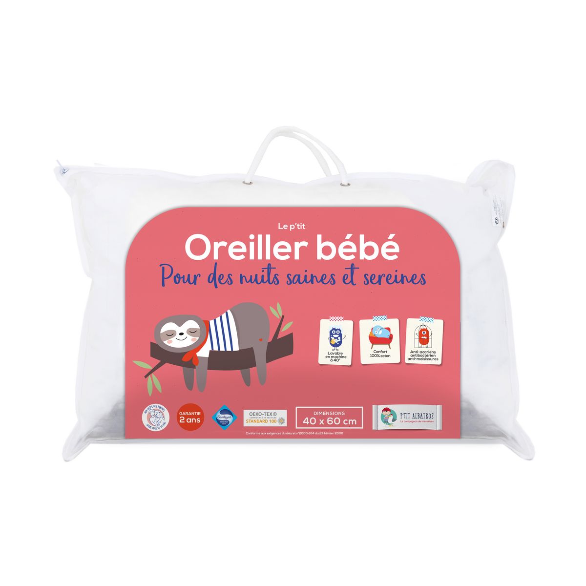 Ptit Albatros Oreiller bébé traité Sanitized 40 x 60 cm