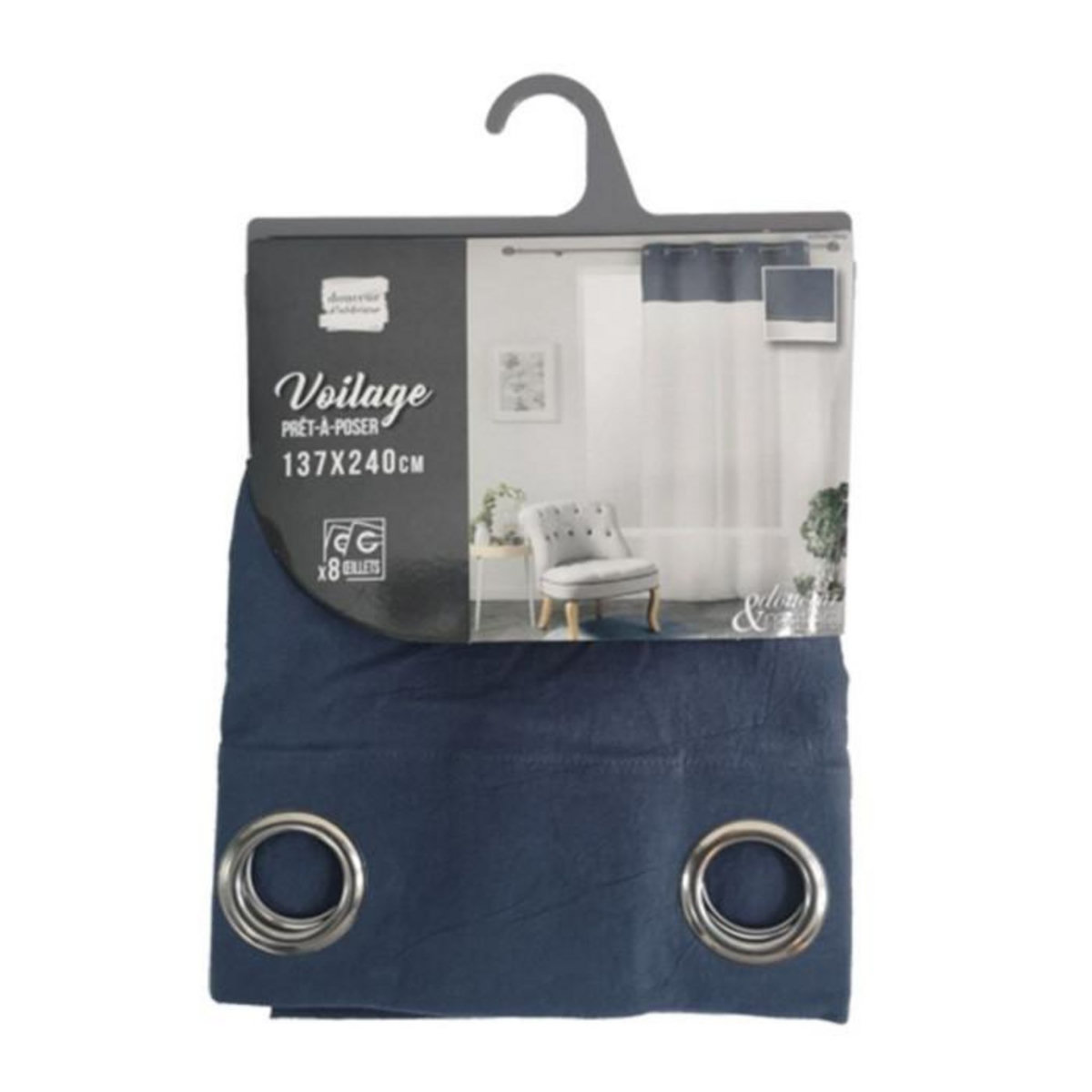 Paris Prix Rideau Voilage à Œillets  Jolibel  137x240cm Bleu
