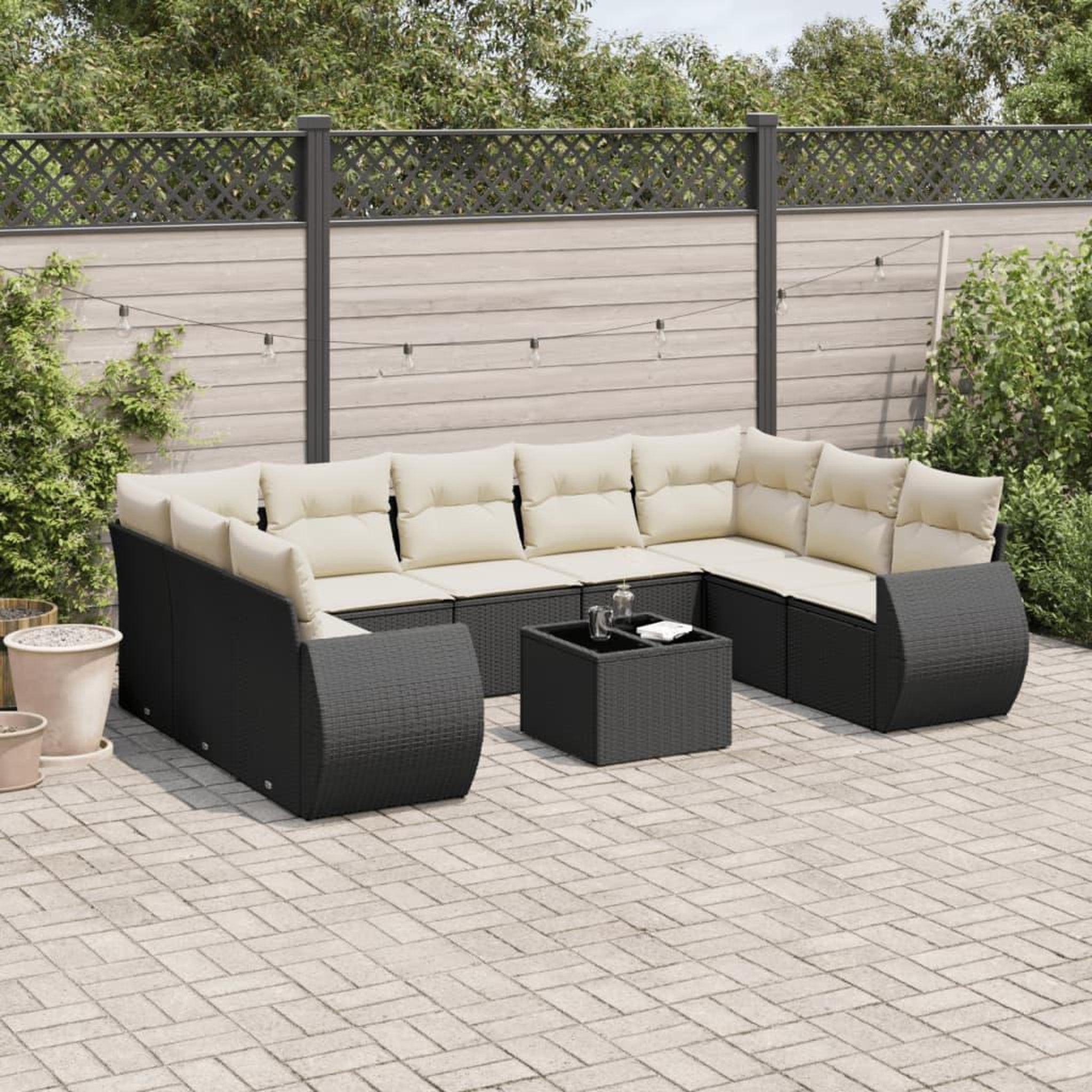 VIDAXL Salon de jardin 10 pcs avec coussins noir resine tressee