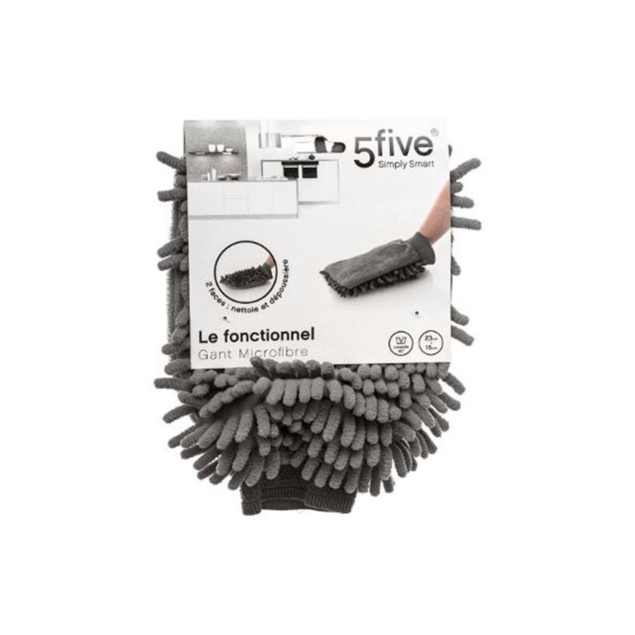Voir la diapositive 4 : FIVE Gant microfibre  2 faces  23cm gris
