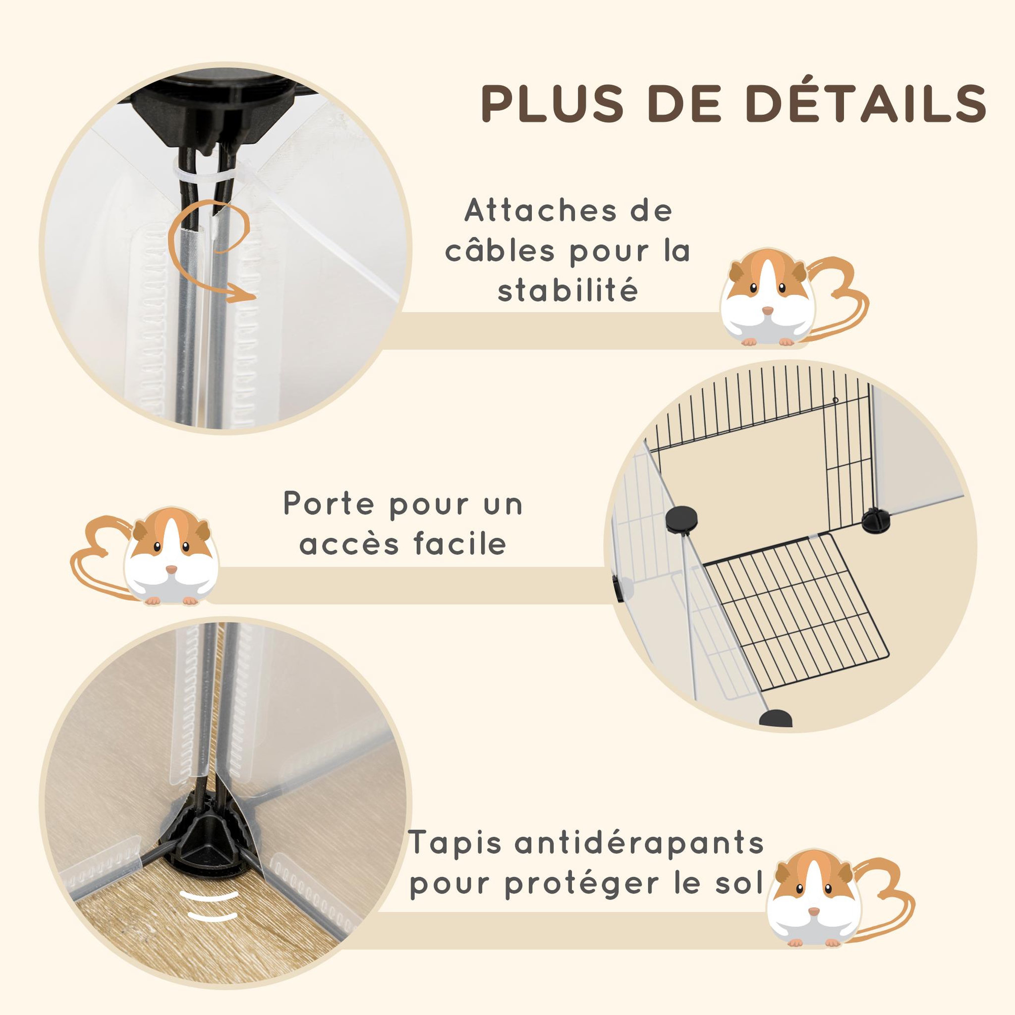 Voir la diapositive 6 : PAWHUT Enclos parc modulable petits animaux - 20 panneaux - dim. 175l x 70l x 45h cm - acier noir pp blanc