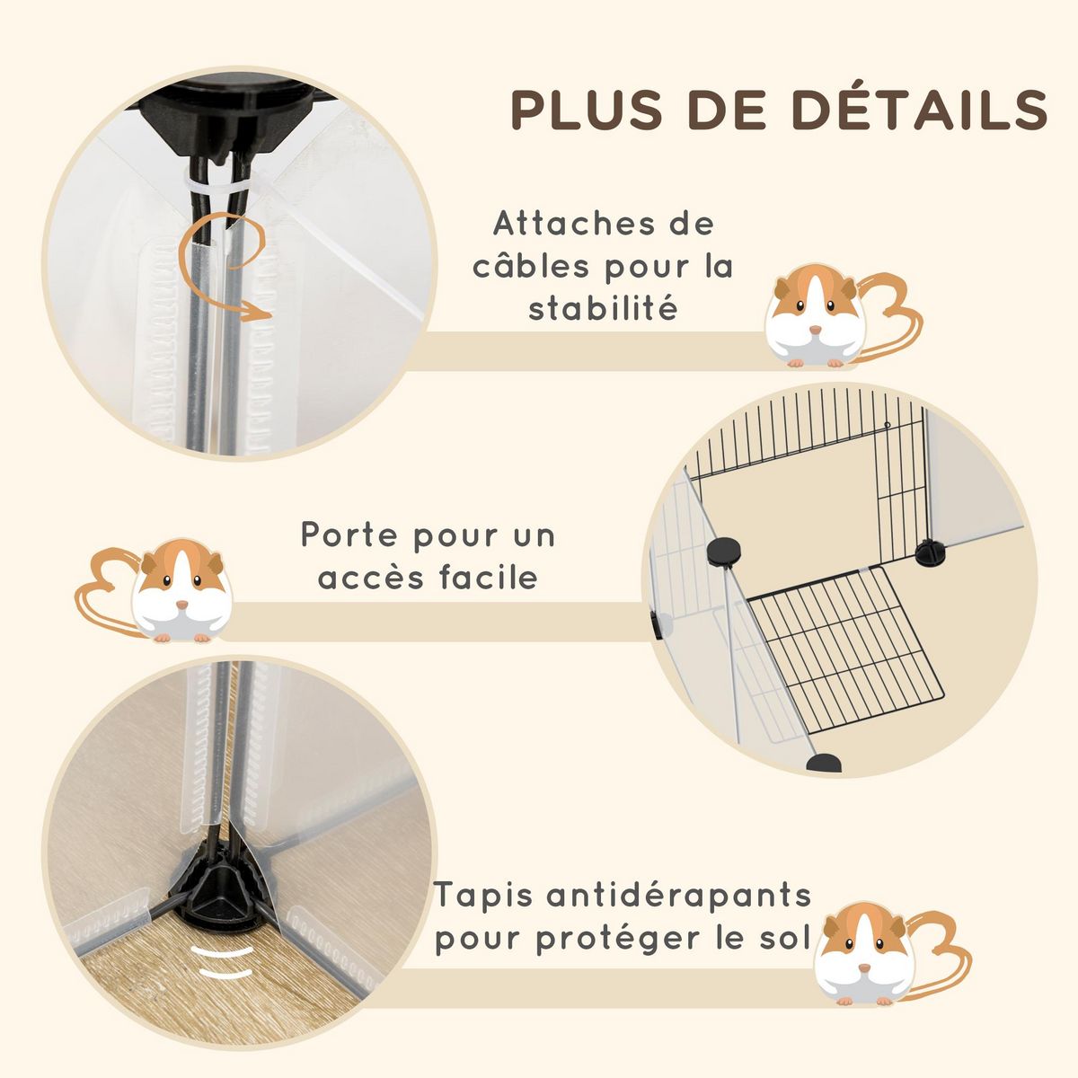 PAWHUT Enclos parc modulable petits animaux - 20 panneaux - dim. 175L x 70l x 45H cm - acier noir PP blanc